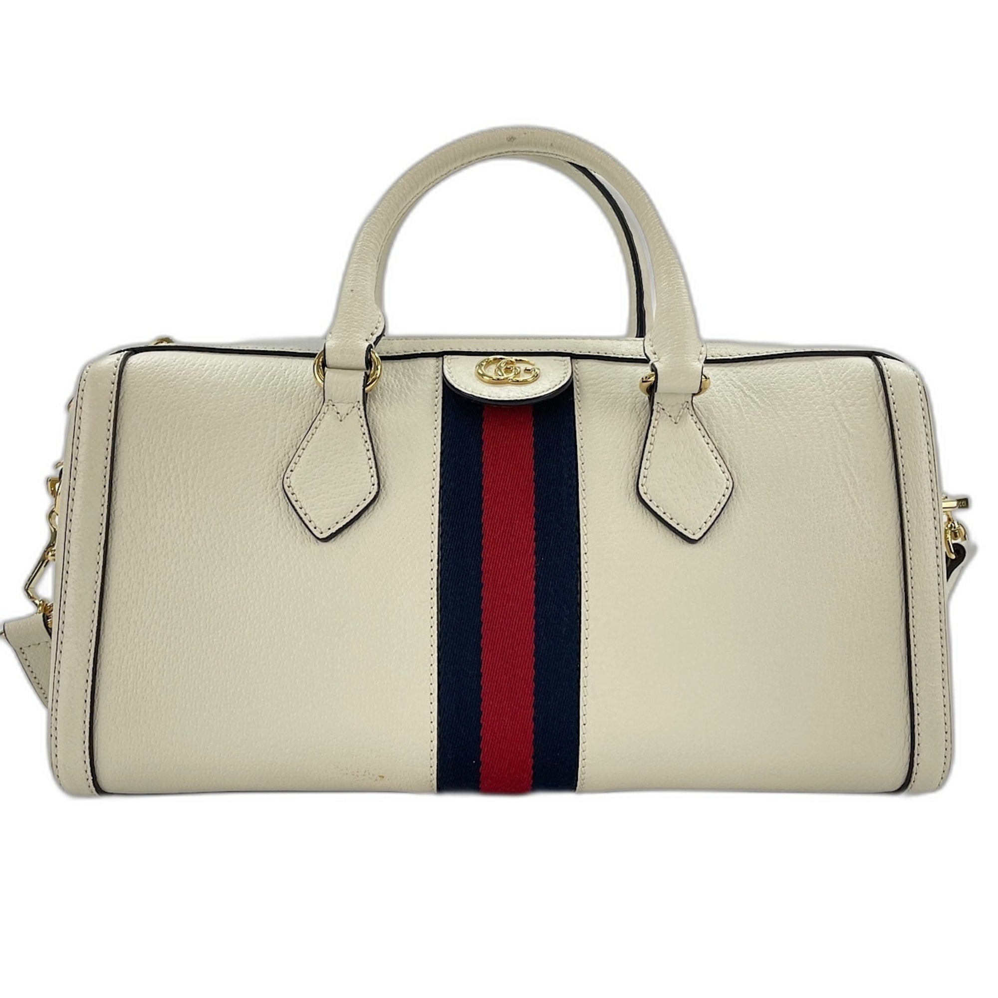 Gucci White Leather Boston Bag Handbag (Pre-Owned)