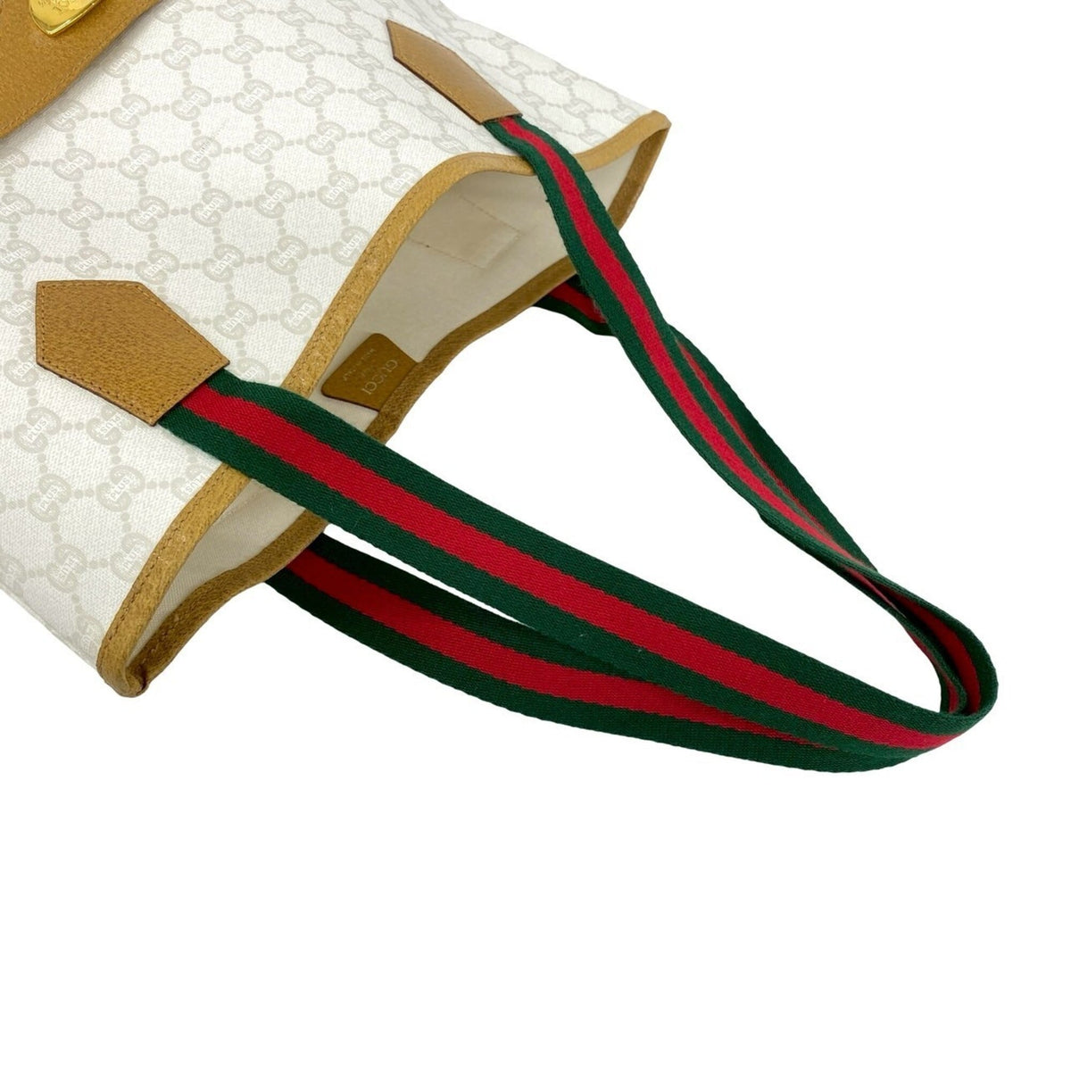 Gucci Beige Green Red Color White Leather Pvc Tote Bag (Pre-Owned)