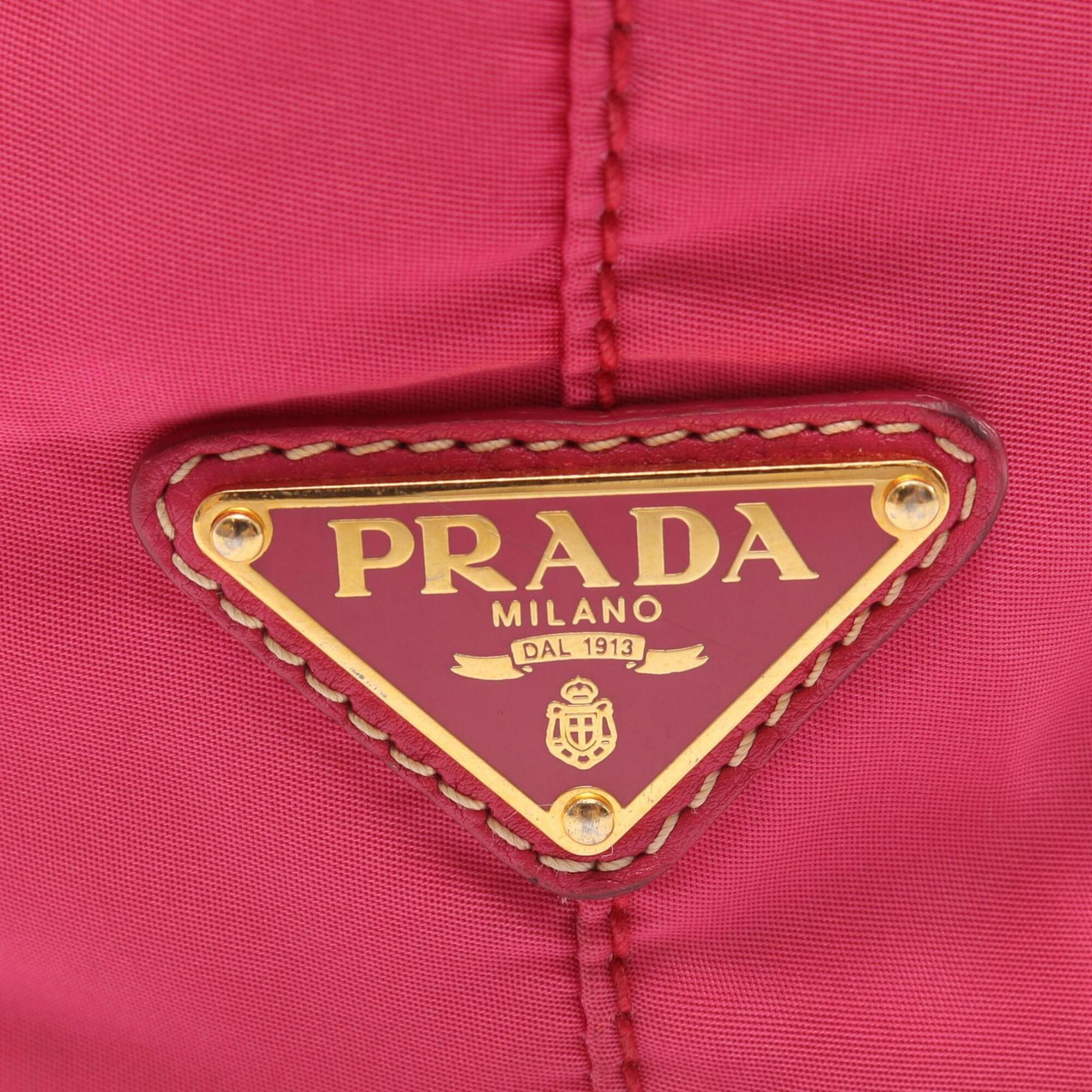 Prada Pink Nylon Leather Handbag Tote Bag (Pre-Owned)