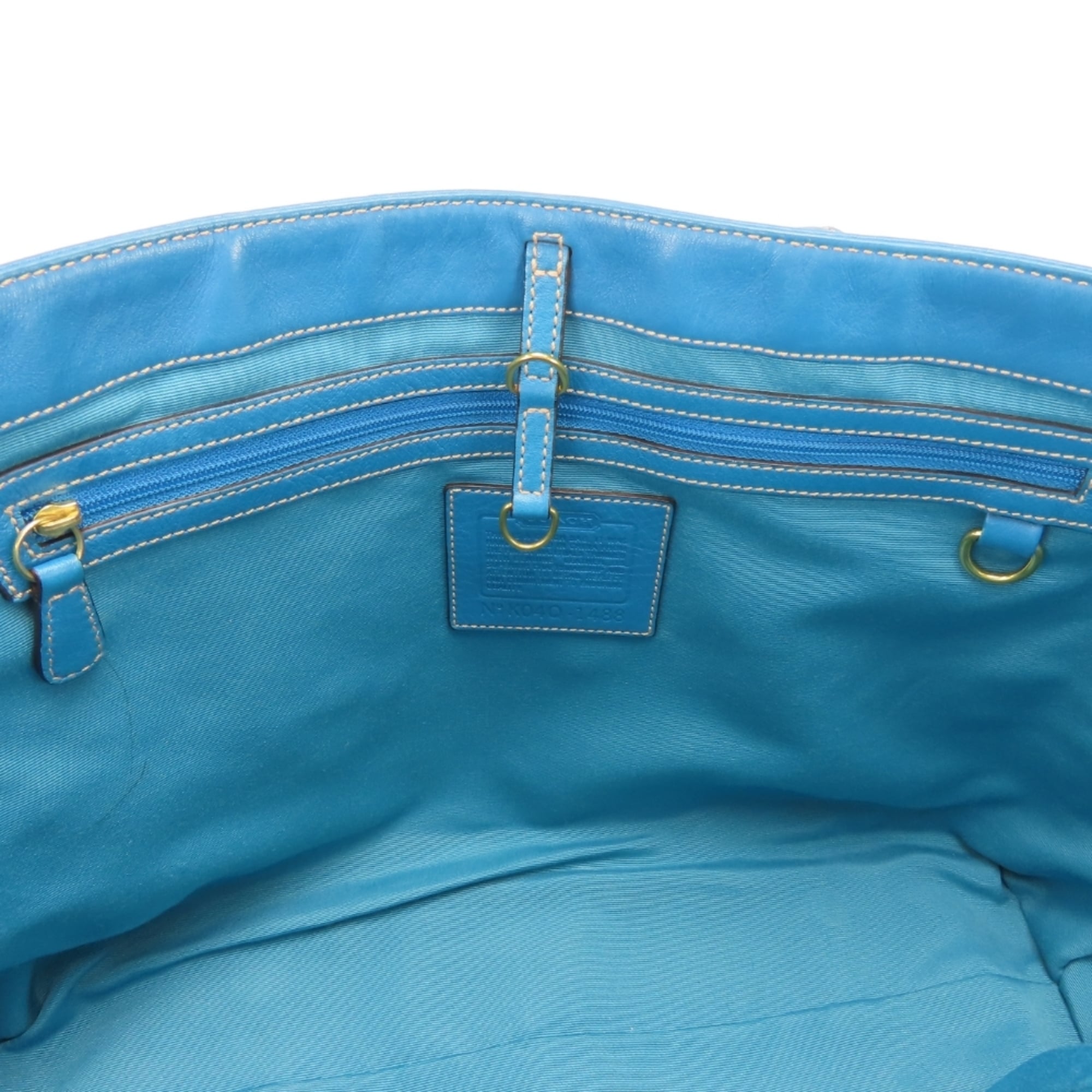 Coach Signature Blue Brown Canvas Leather Tote Bag (Pre-Owned)
