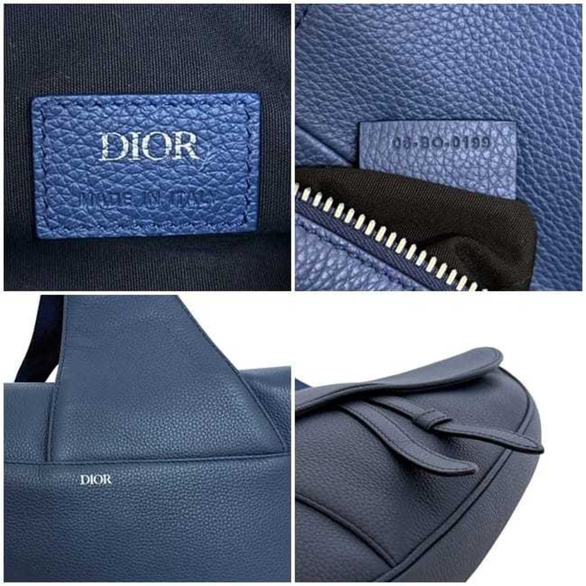 Christian Dior Blue Navy Leather Saddle Bag Shoulder Bag Sling Bag (Pre-Owned)