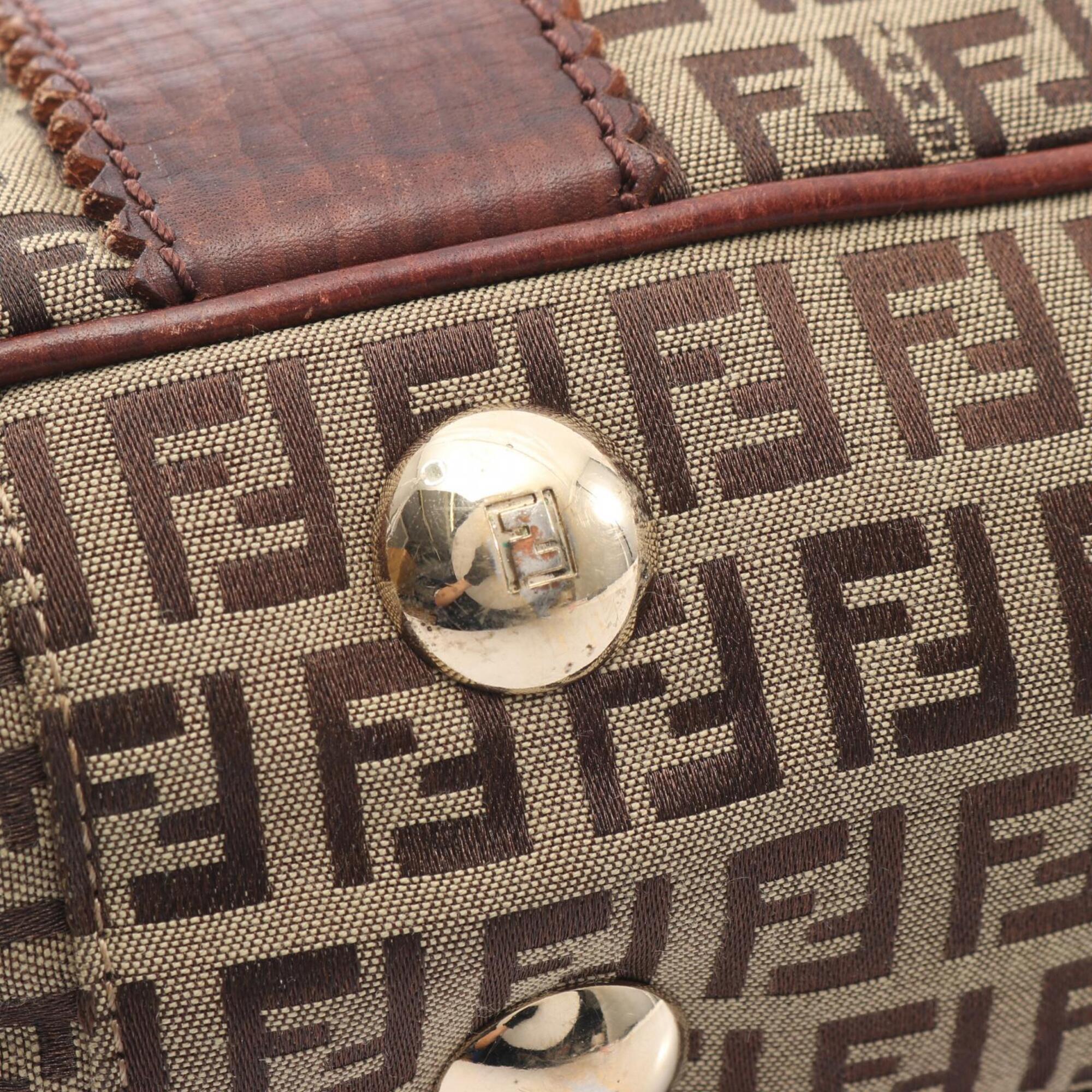 Fendi Beige Brown Canvas Leather Handbag Tote Bag (Pre-Owned)