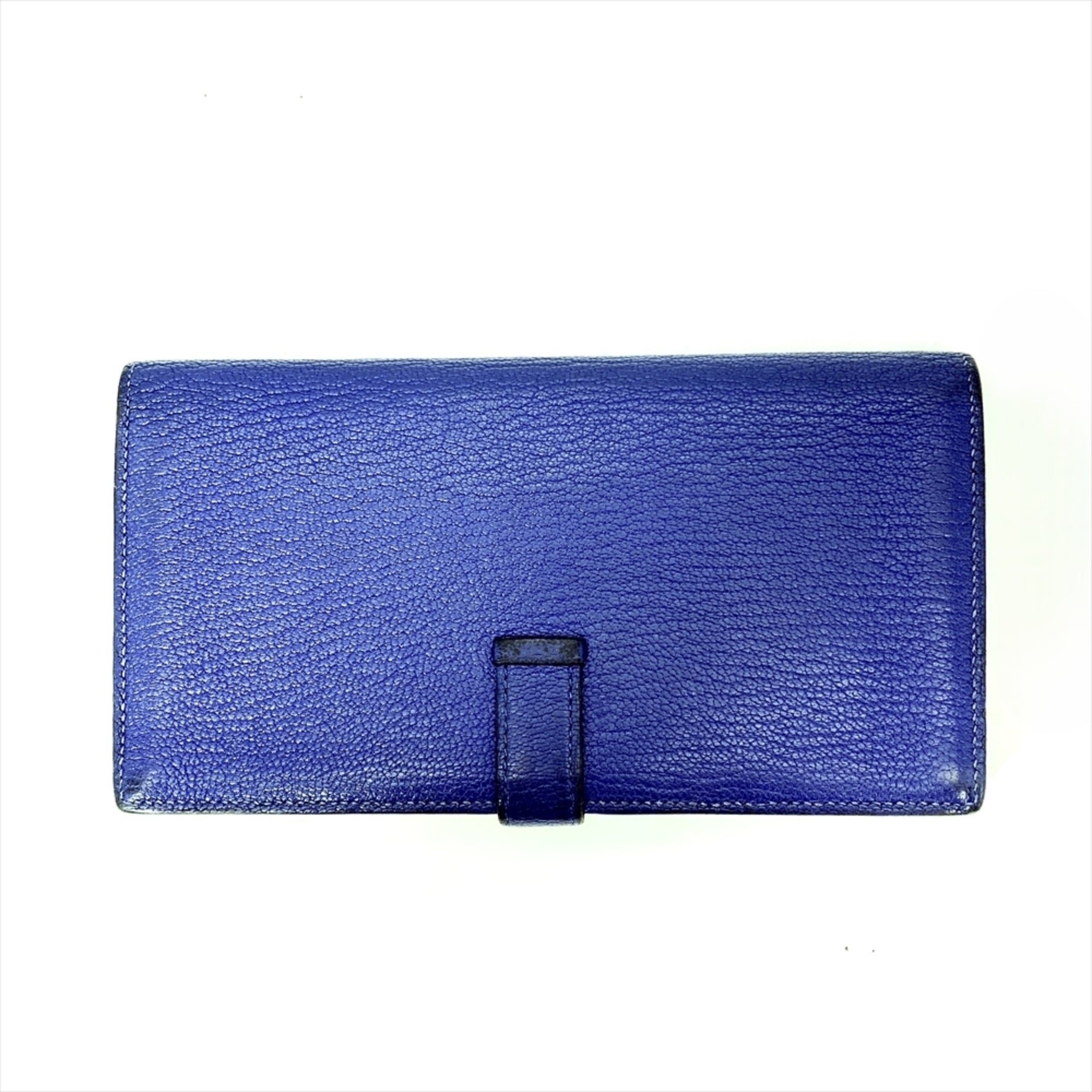 Hermes Blue Chevre Leather Long Wallet (Bi-Fold) (Pre-Owned)