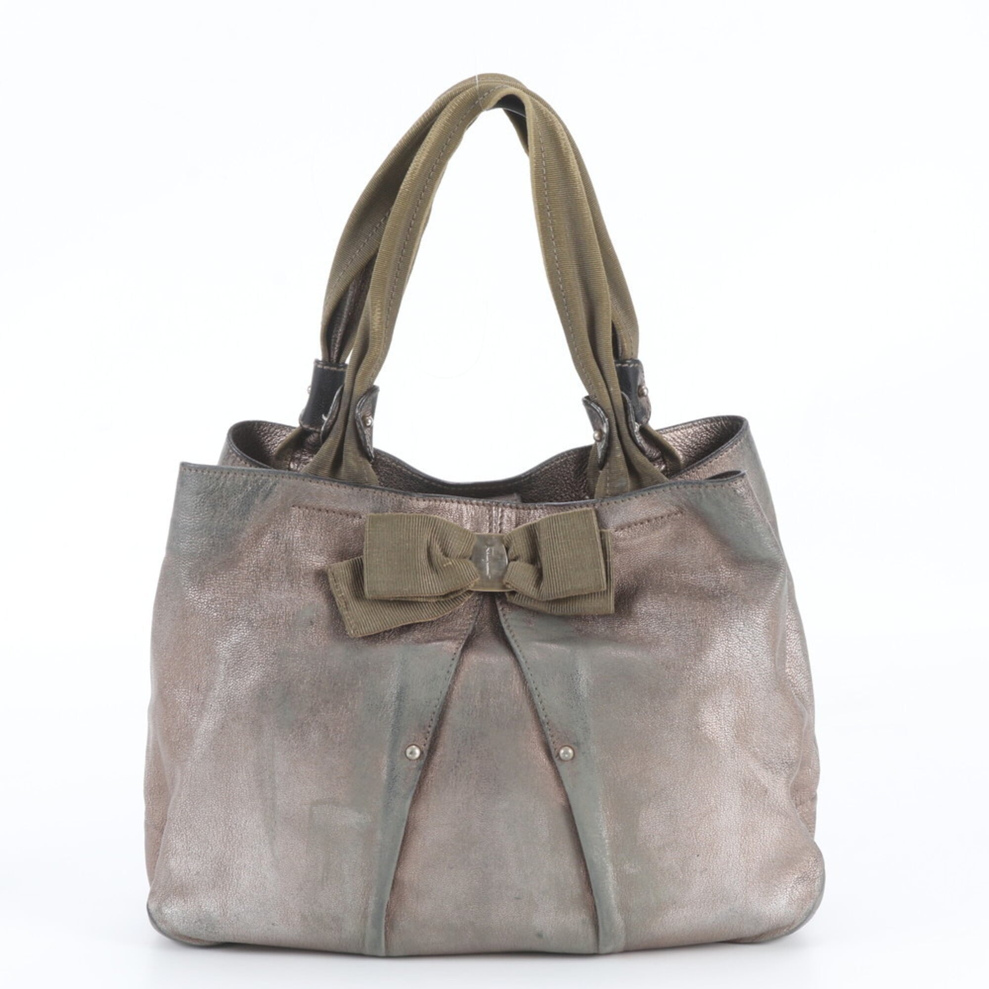 Salvatore Ferragamo Green Khaki Leather Handbag Shoulder Bag Tote Bag (Pre-Owned)