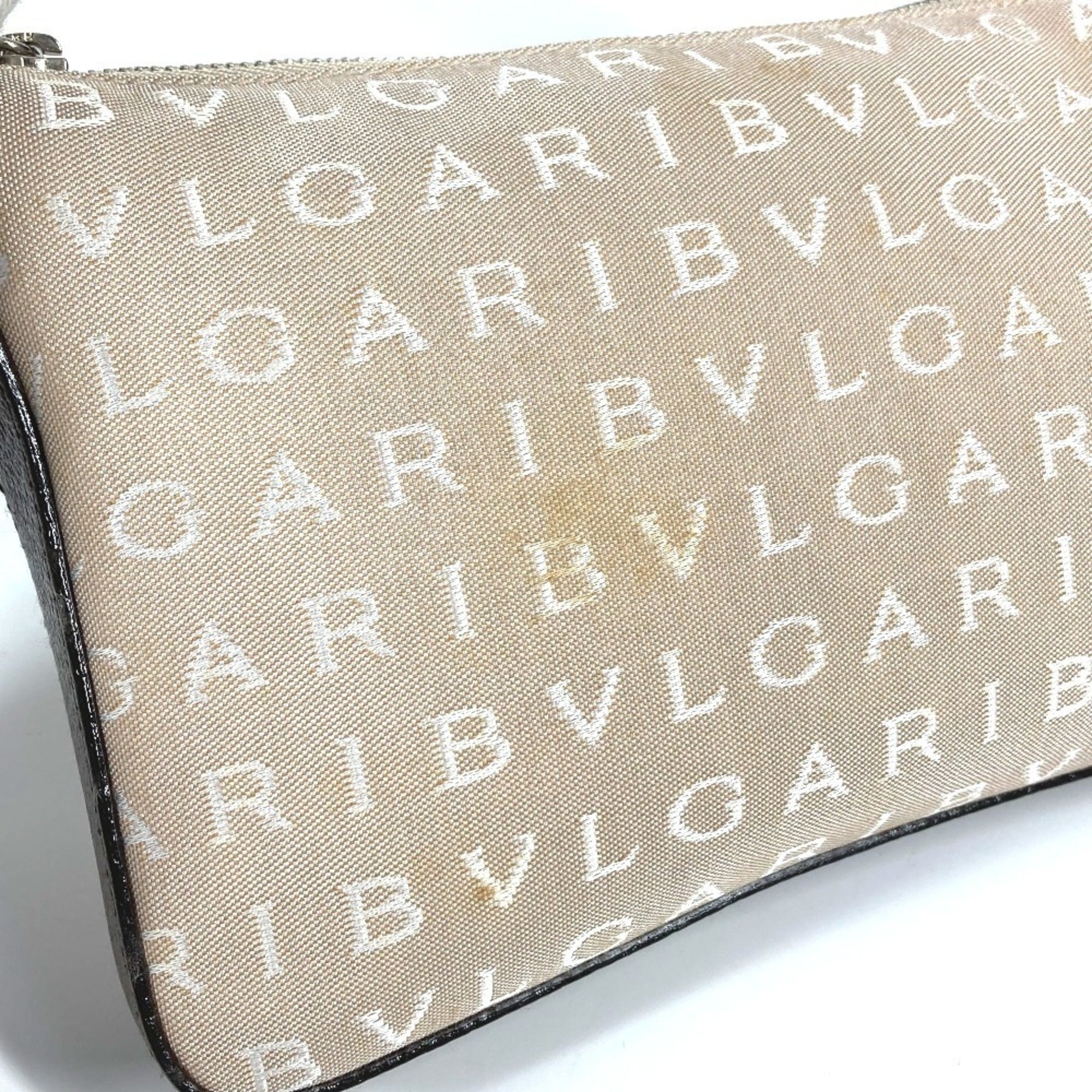 Bvlgari Logomania Beige Brown Canvas Leather Shoulder Bag (Pre-Owned)