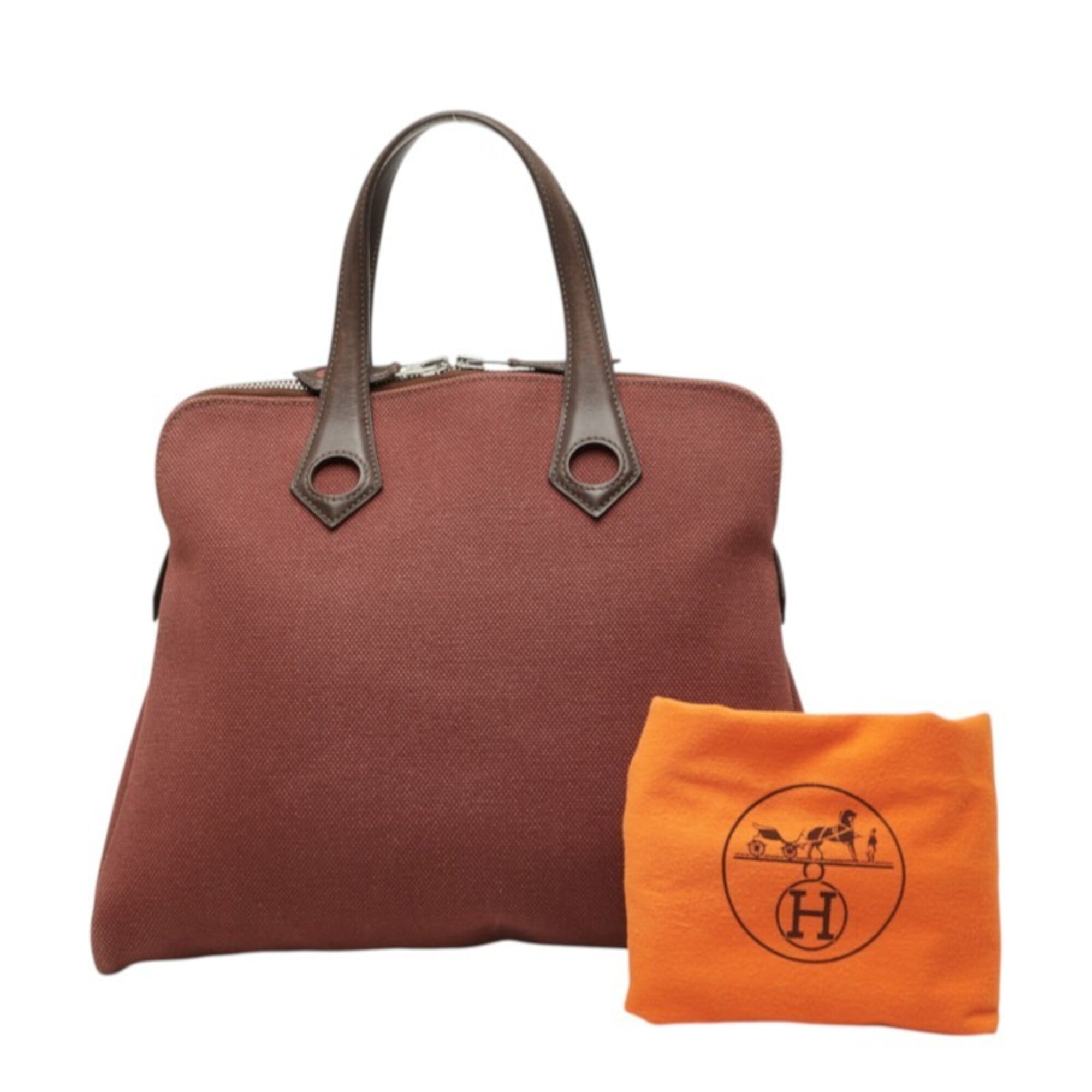 Hermes Brown Red Color Wine Toile H Leather Handbag Tote Bag (Pre-Owned)
