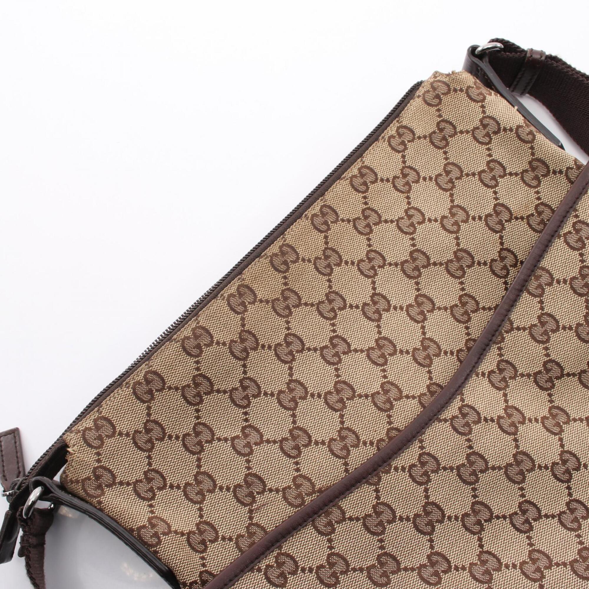 Gucci Beige Brown Canvas Leather Shoulder Bag (Pre-Owned)