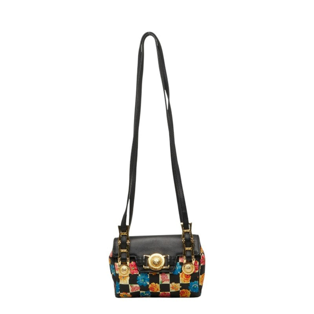 Versace Black Multi-Color Nylon Leather Shoulder Bag (Pre-Owned)