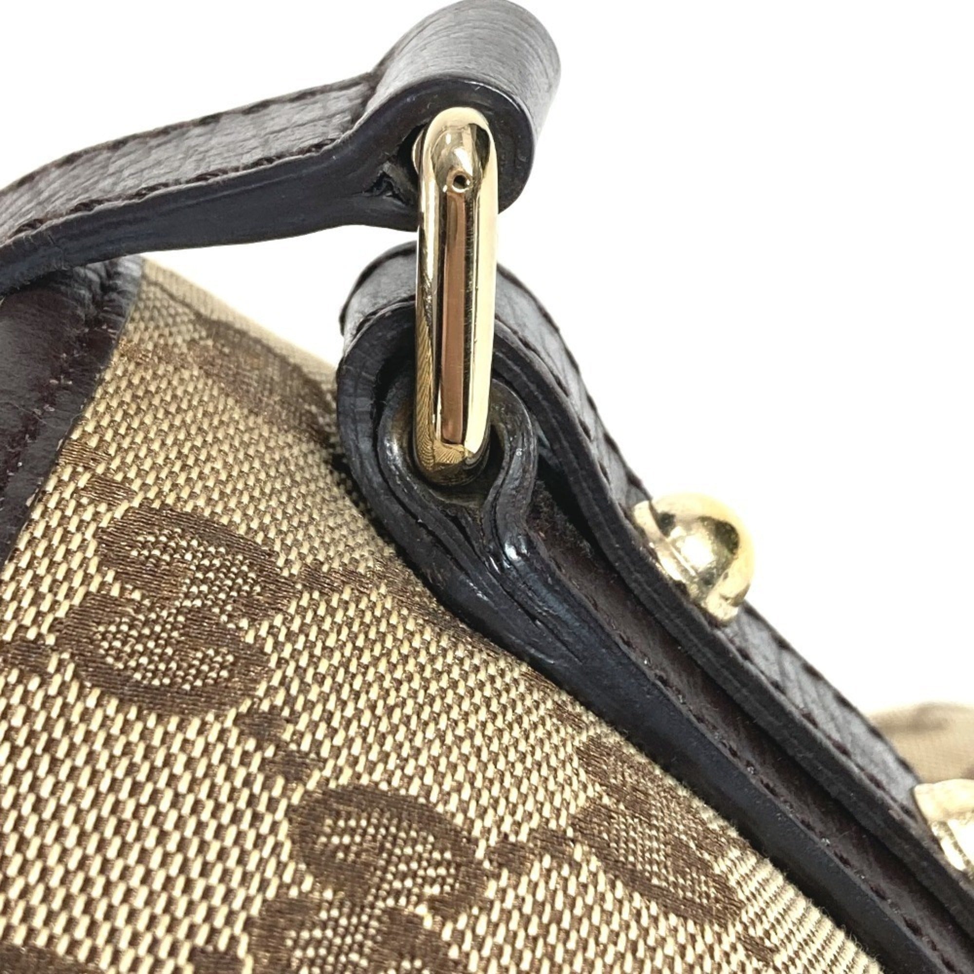 Gucci Sherry Line Beige Dark Brown Gg Canvas Leather Shoulder Bag Tote Bag (Pre-Owned)