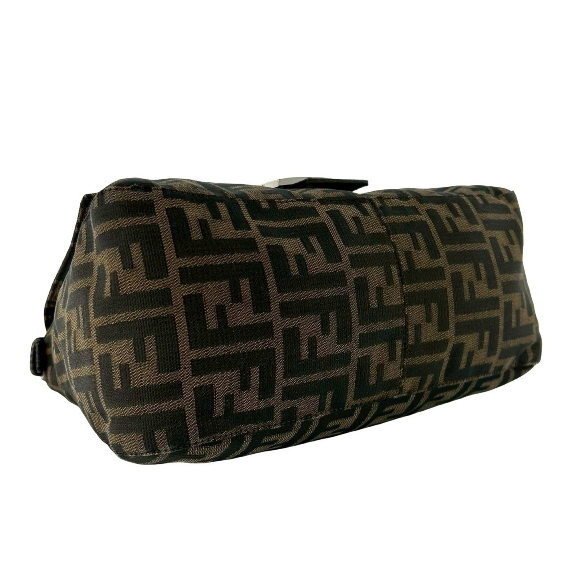 Fendi Black Brown Khaki Canvas Leather Handbag Shoulder Bag (Pre-Owned)