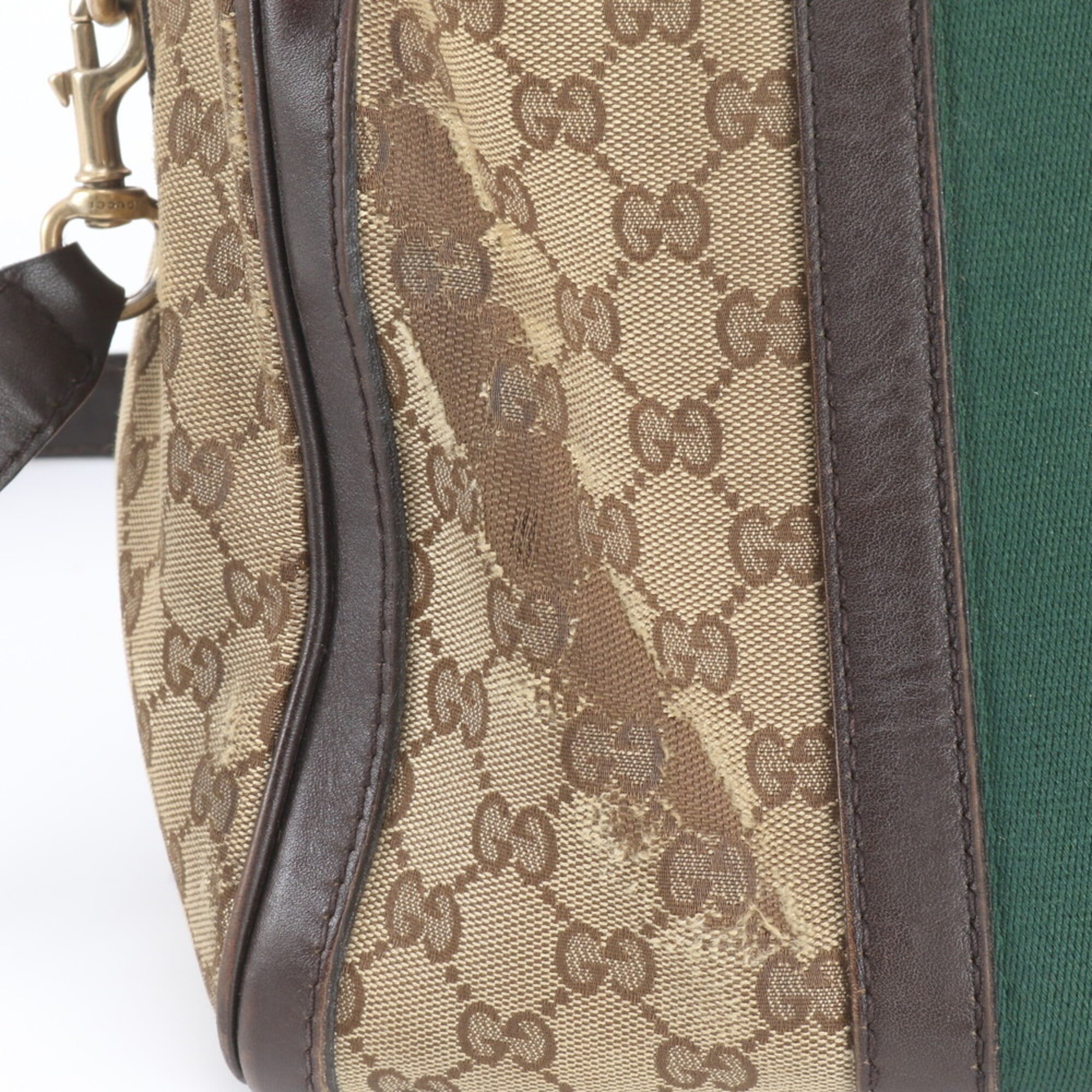 Gucci Brown Leather Canvas Boston Bag Handbag Shoulder Bag (Pre-Owned)