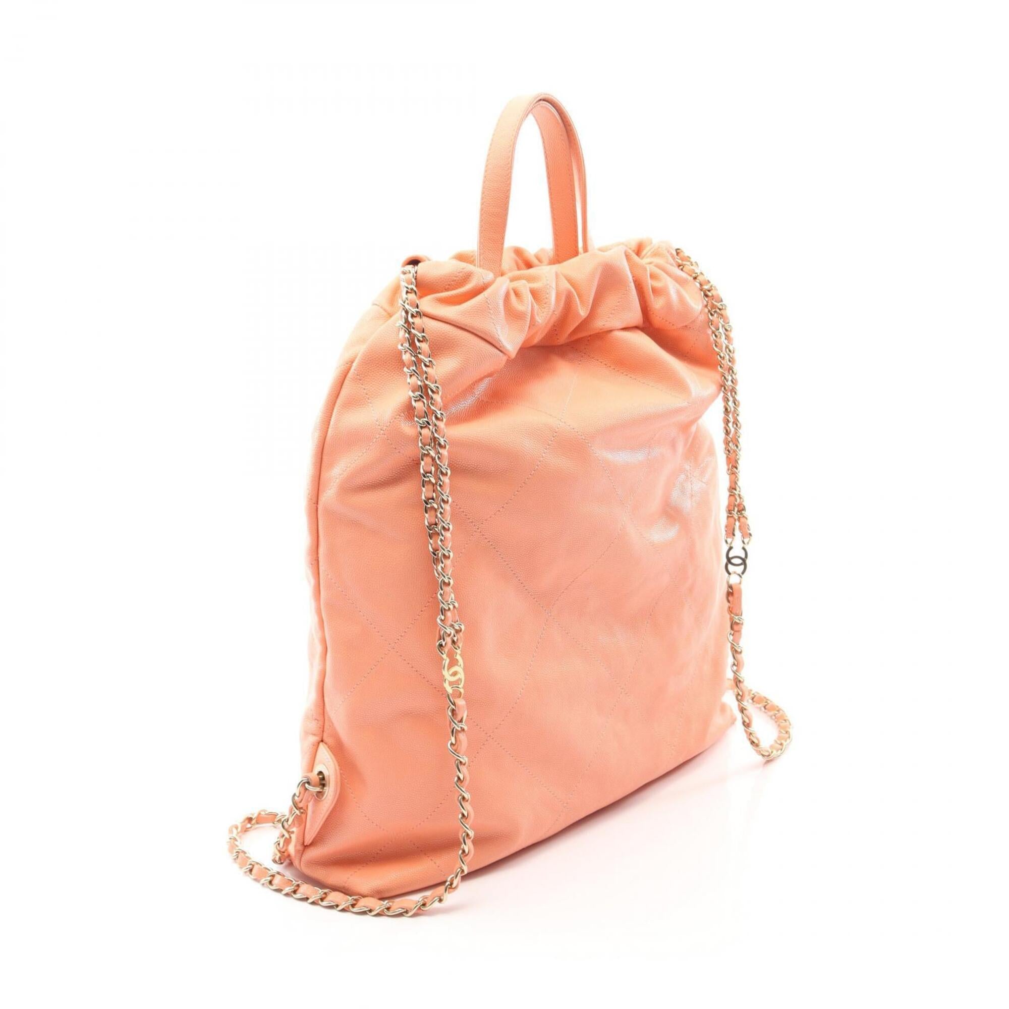 Chanel Orange Grained Calfskin Backpack Handbag (Pre-Owned)