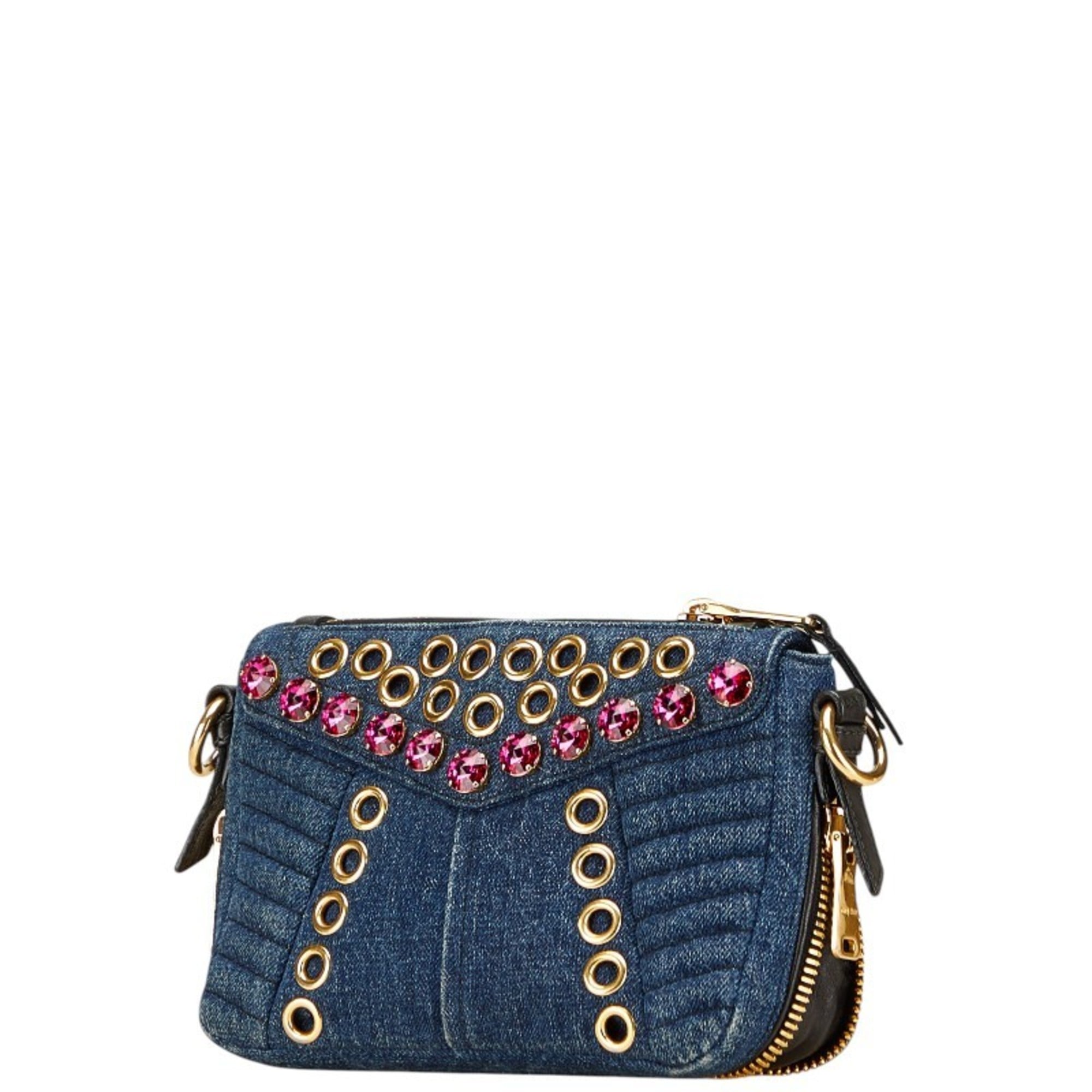 Miu Miu Multi-Color Denim Leather Shoulder Bag (Pre-Owned)