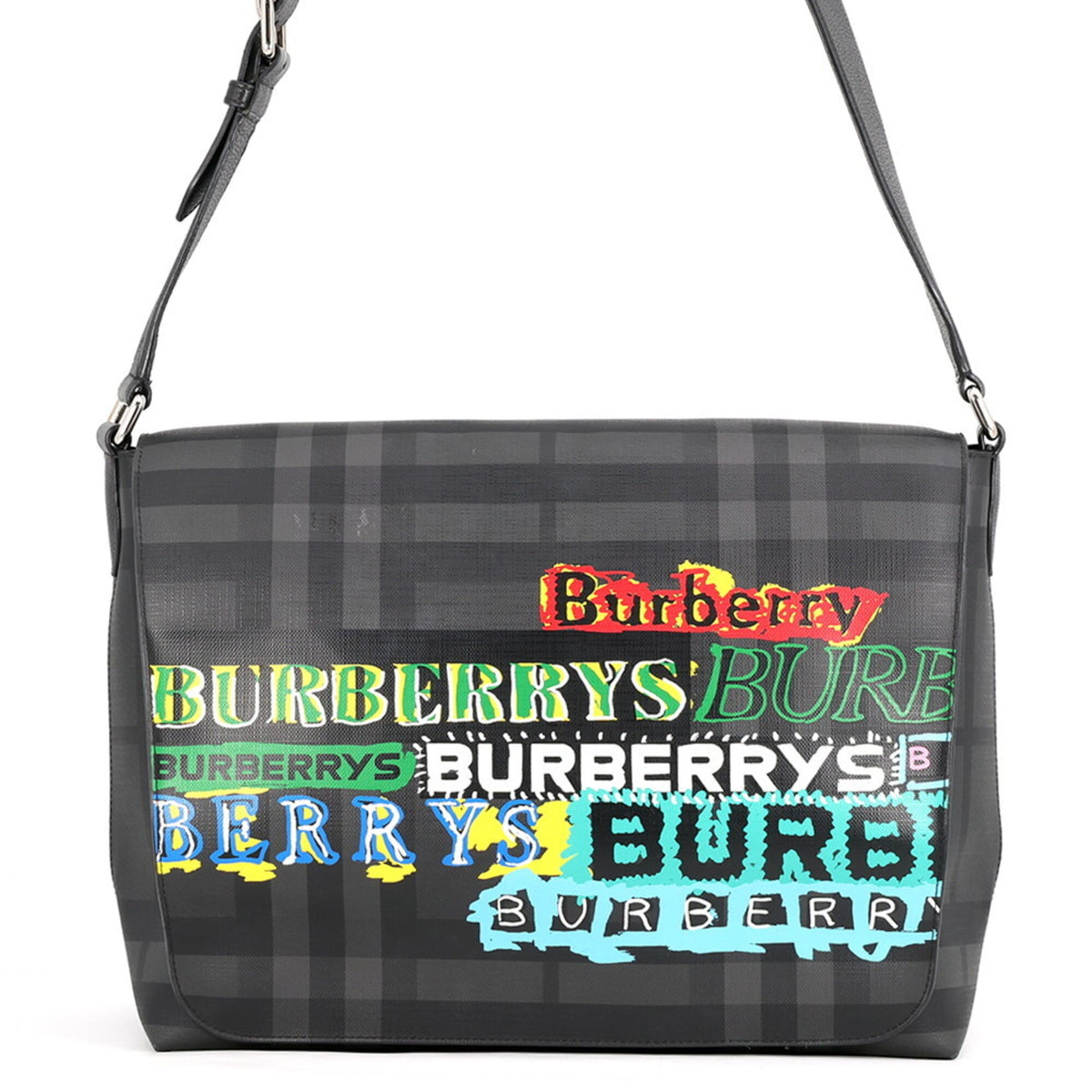 Burberry Black Multi-Color Pvc Leather Handbag Messenger Bag Shoulder Bag (Pre-Owned)