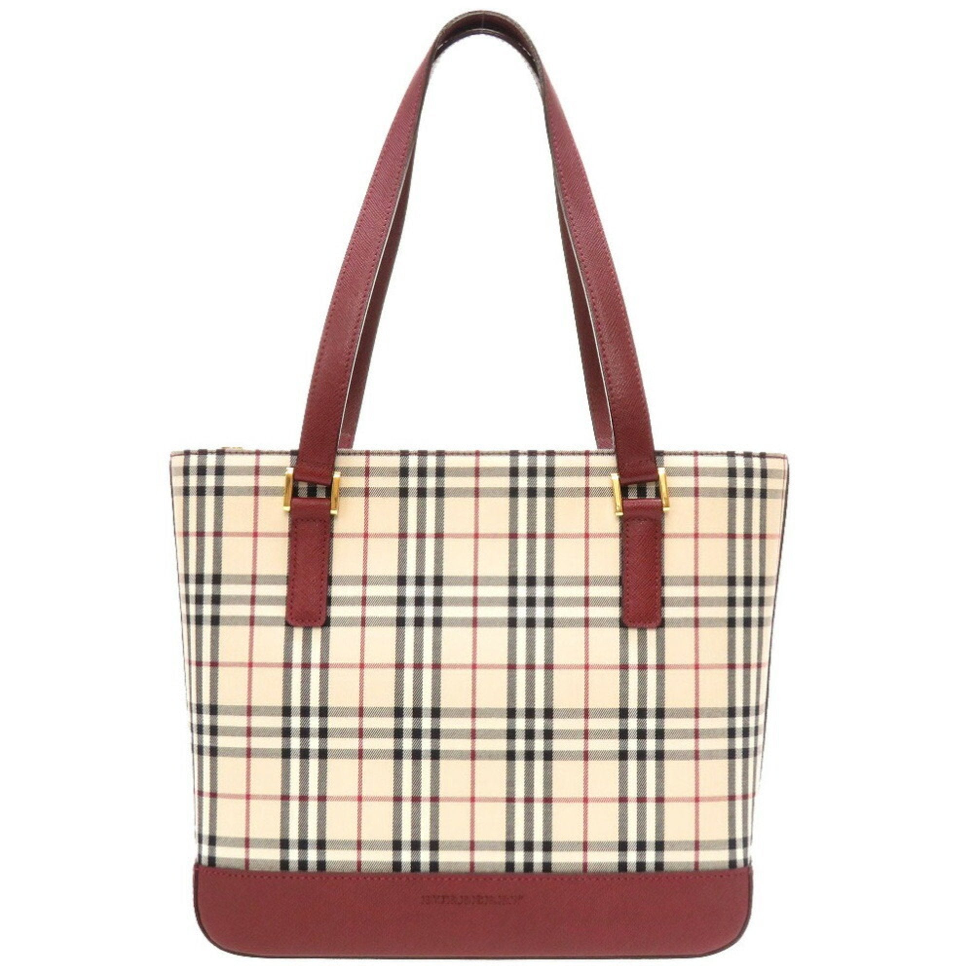 Burberry Beige Bordeaux Canvas Leather Handbag (Pre-Owned)