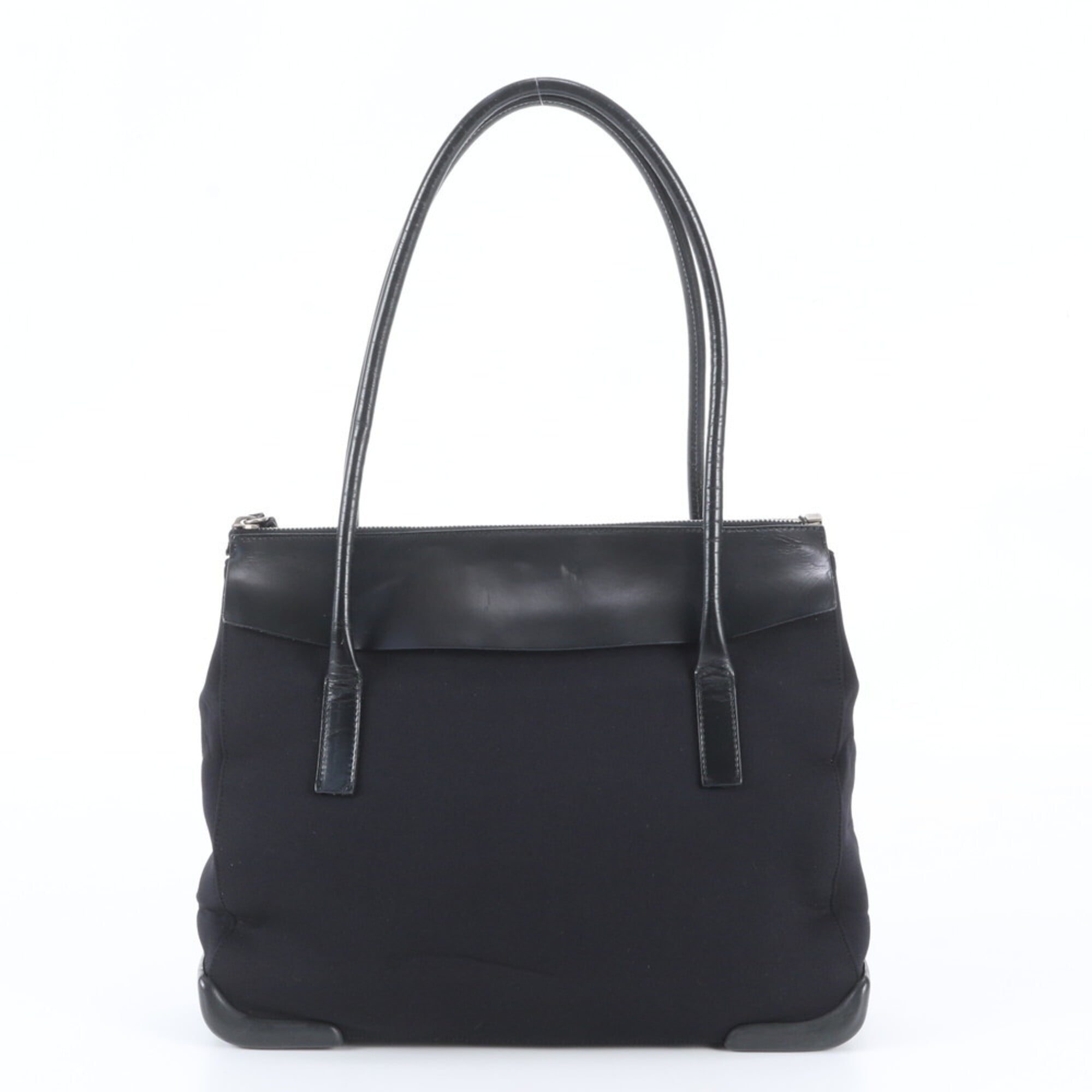 Prada Black Leather Nylon Handbag Shoulder Bag Tote Bag (Pre-Owned)