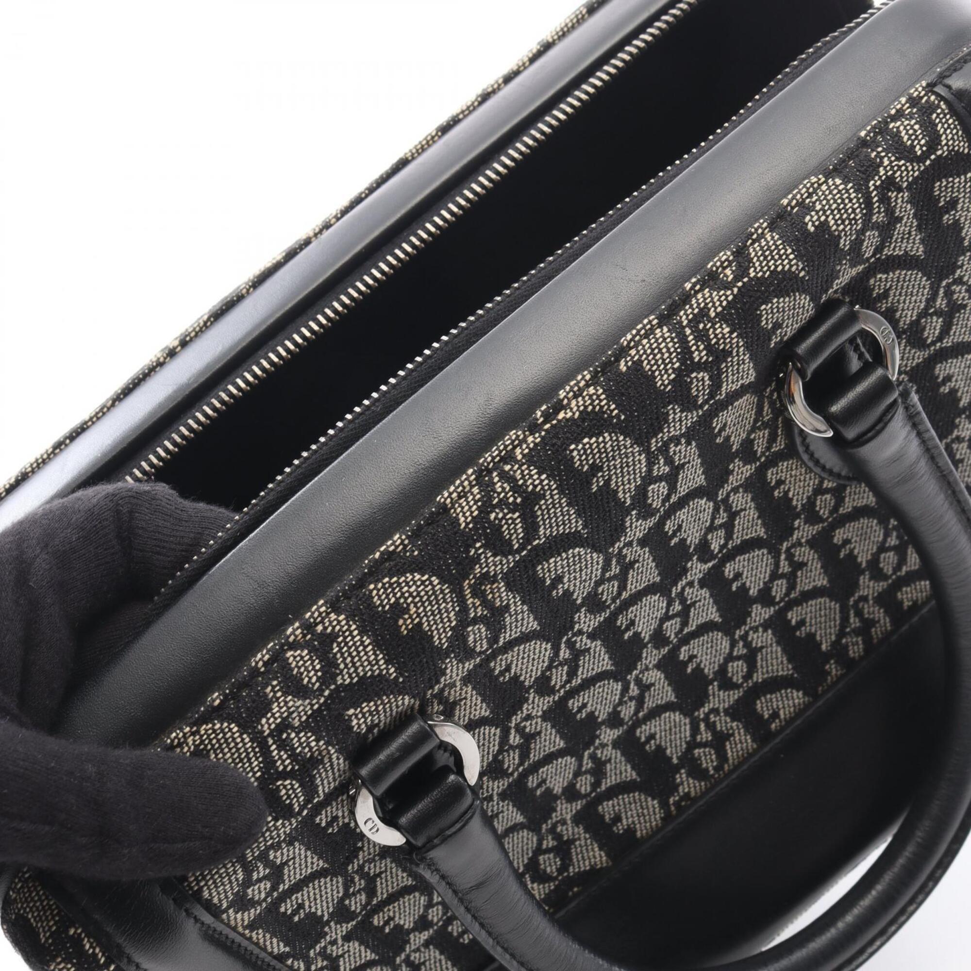 Christian Dior Beige Black Canvas Leather Handbag (Pre-Owned)