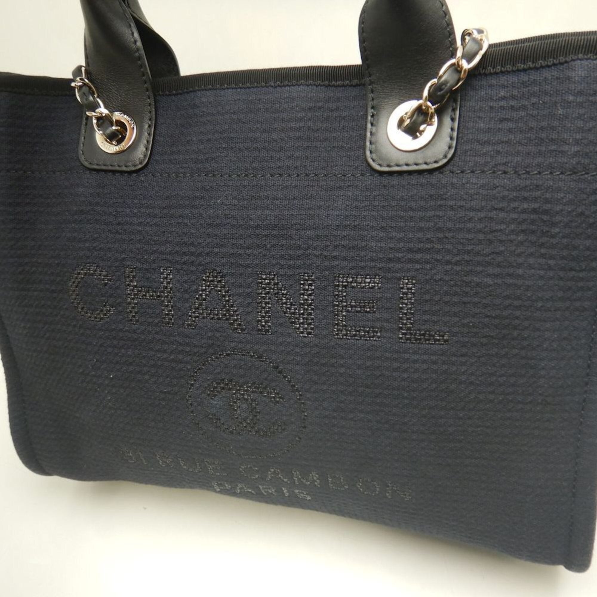 Chanel Black Canvas Leather Tote Bag (Pre-Owned)