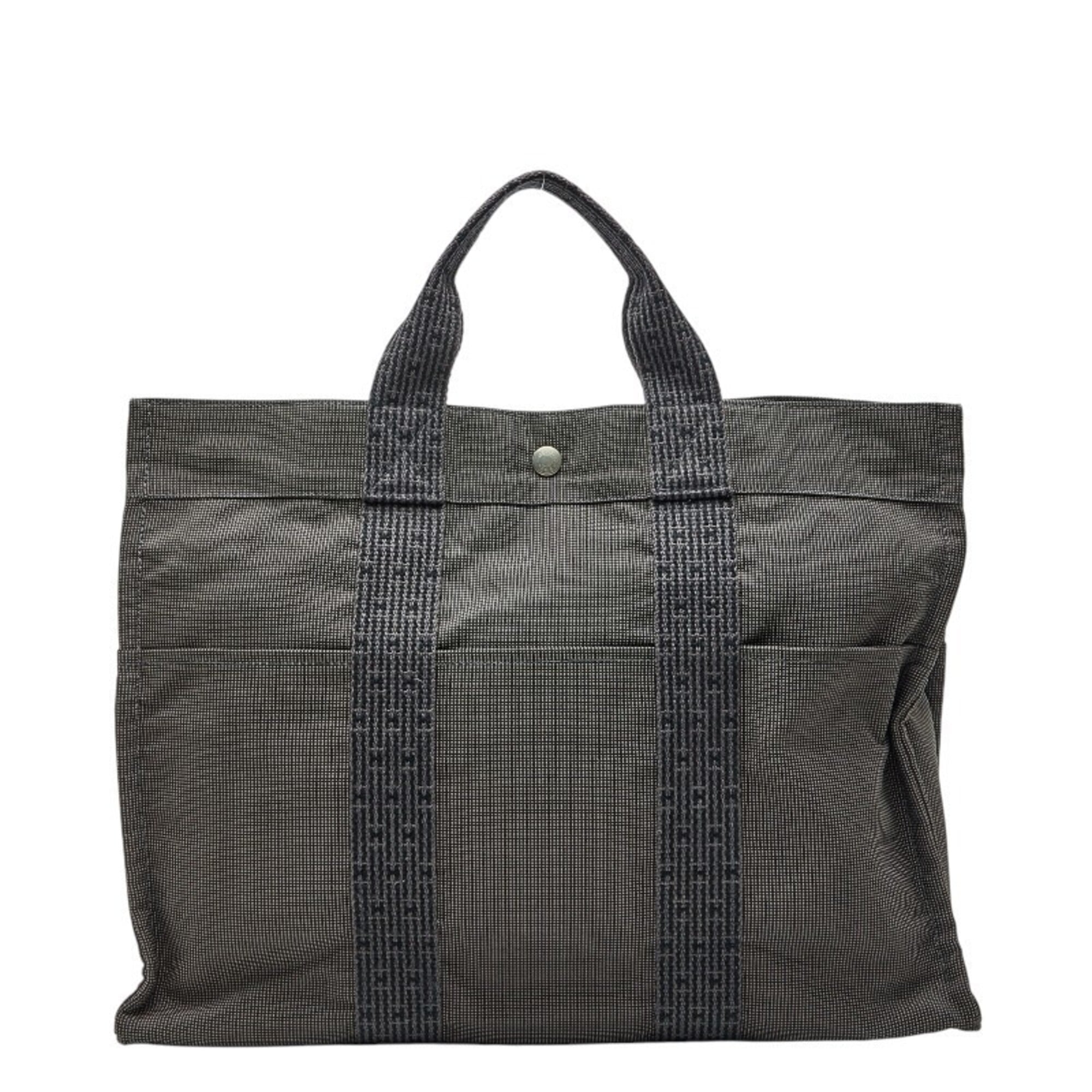 Hermes Her Line Gray Canvas Handbag Tote Bag (Pre-Owned)