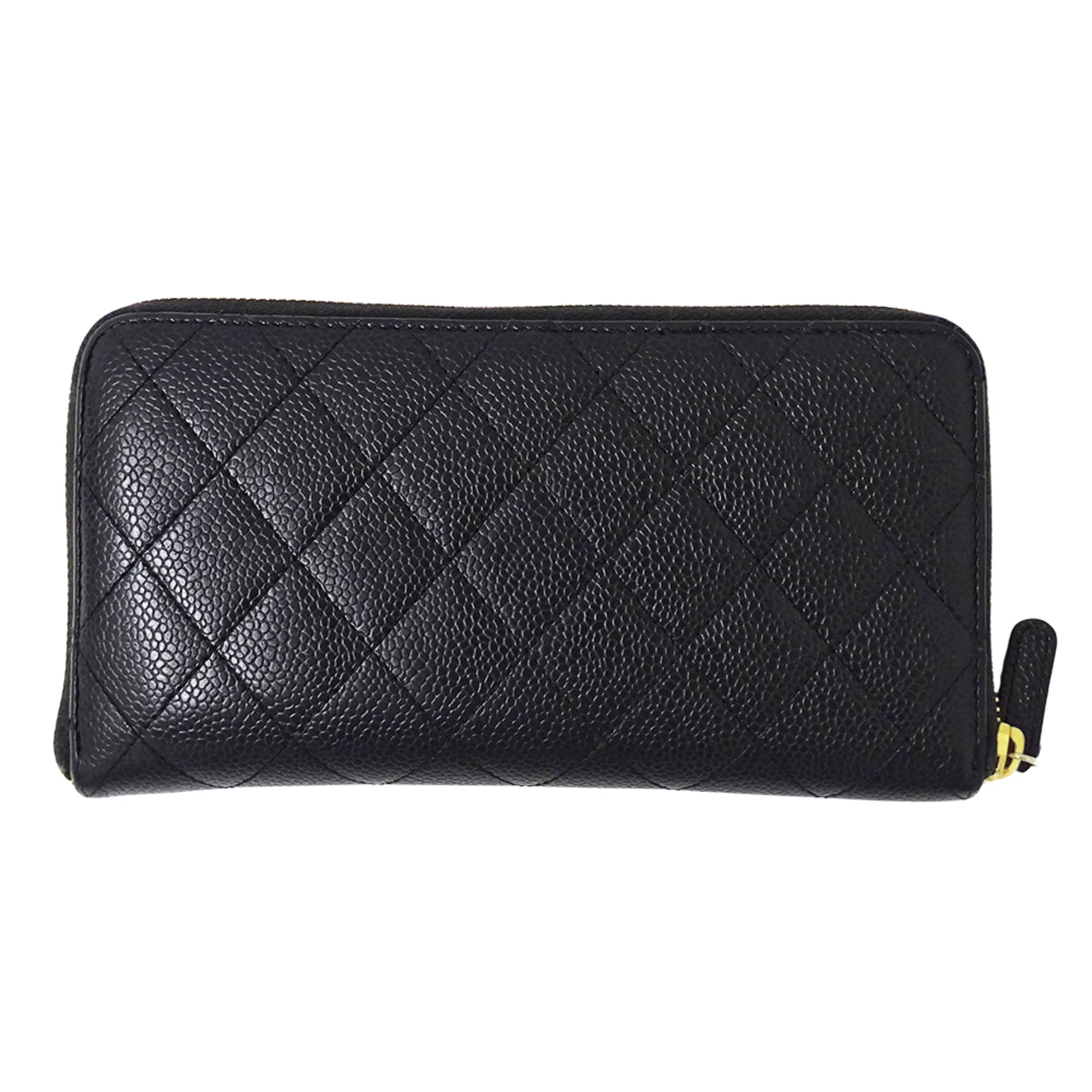 Chanel Black Grained Calfskin Long Wallet (Bi-Fold) (Pre-Owned)