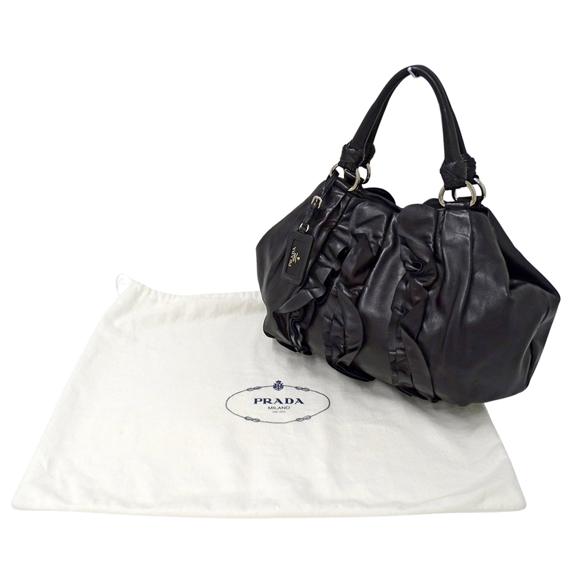 Prada Black Leather Handbag Tote Bag (Pre-Owned)