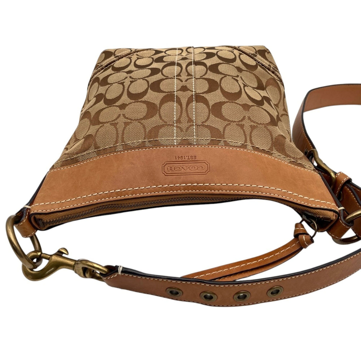 Coach Beige Light Brown Canvas Leather Shoulder Bag (Pre-Owned)