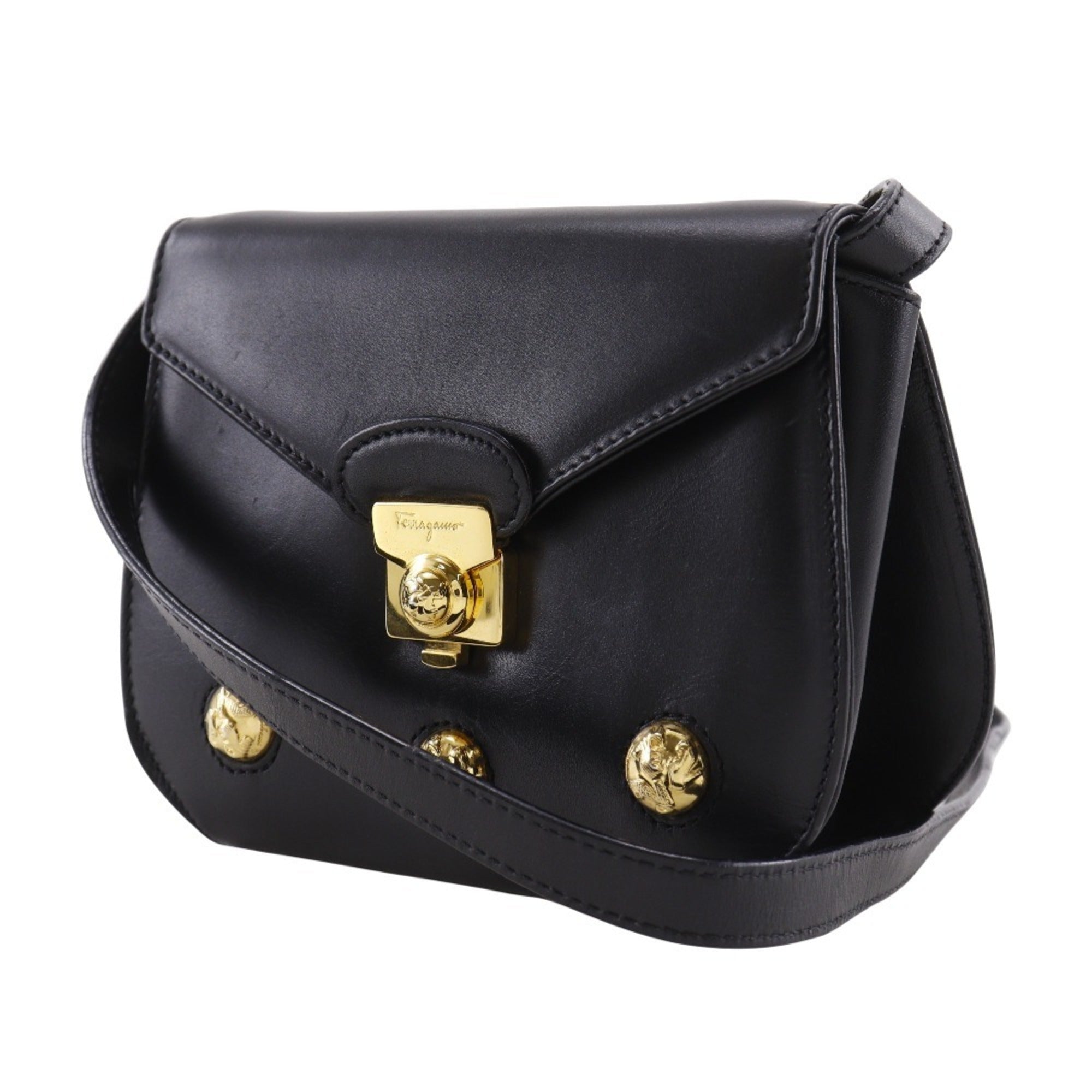 Salvatore Ferragamo Black Leather Pochette Shoulder Bag (Pre-Owned)