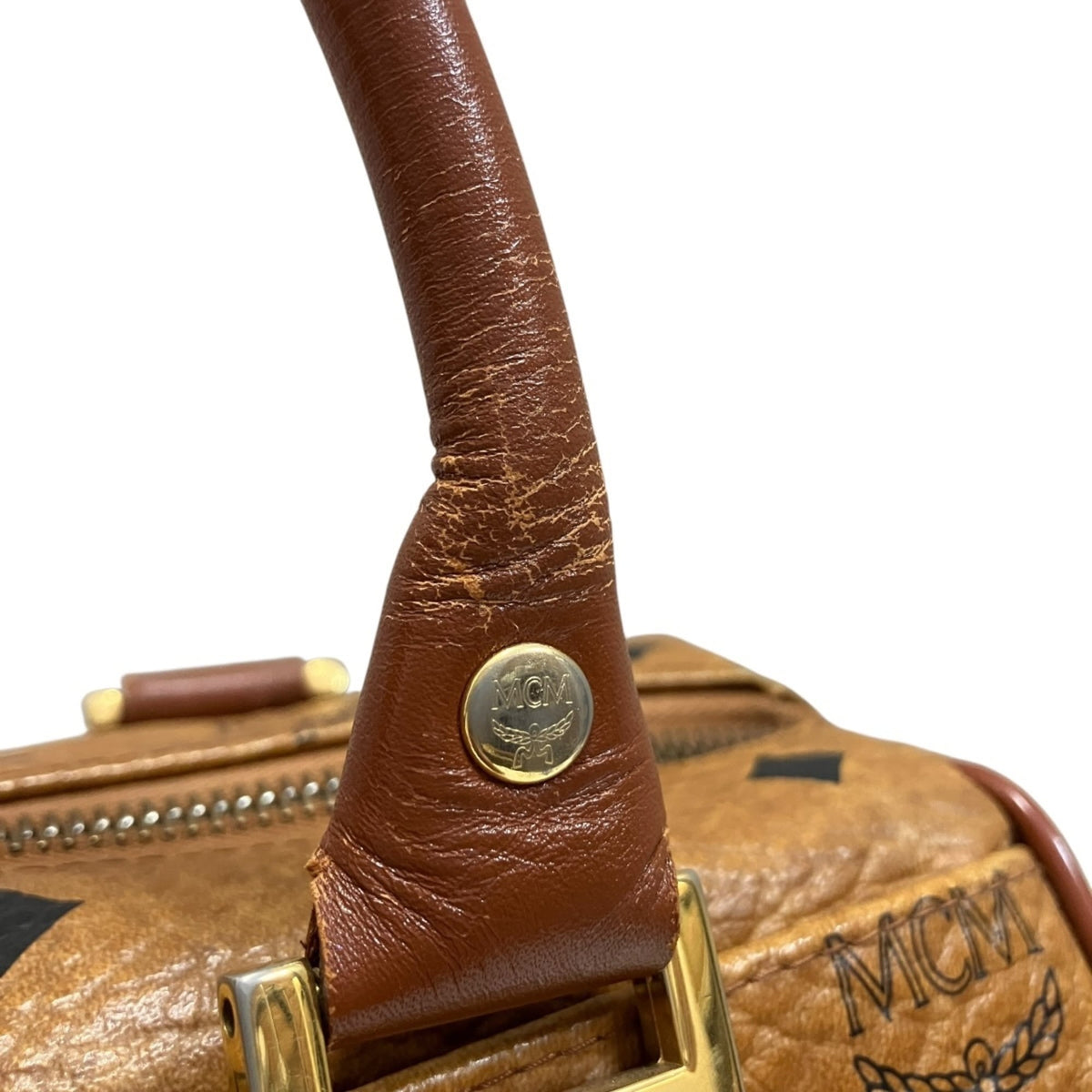 Mcm Visetos Brown Leather Boston Bag (Pre-Owned)