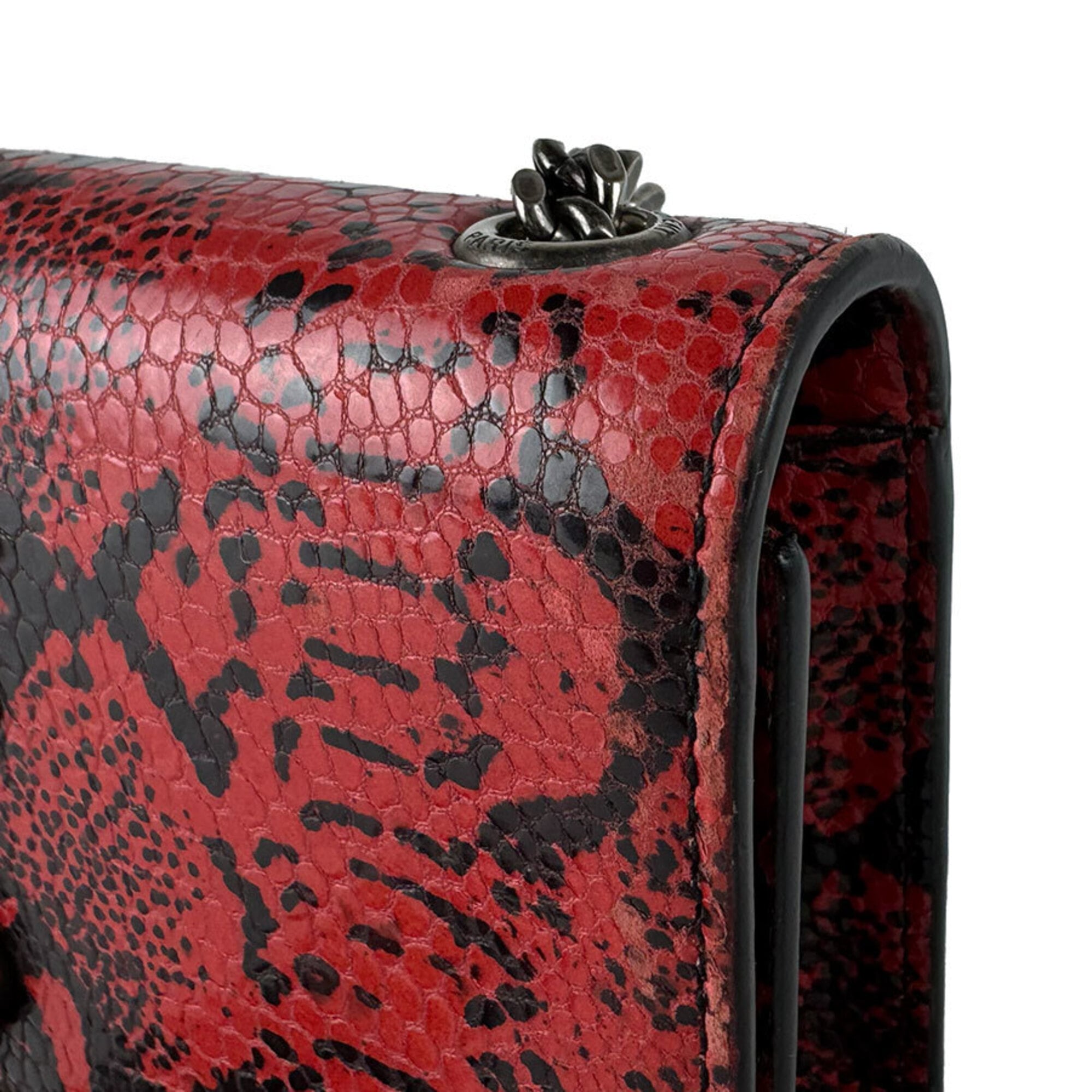 Saint Laurent Black Red Color Leather Shoulder Bag (Pre-Owned)