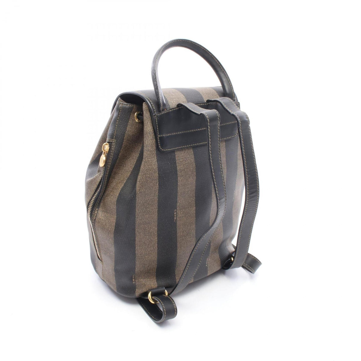 Fendi Black Brown Coated Canvas Leather Backpack Handbag (Pre-Owned)