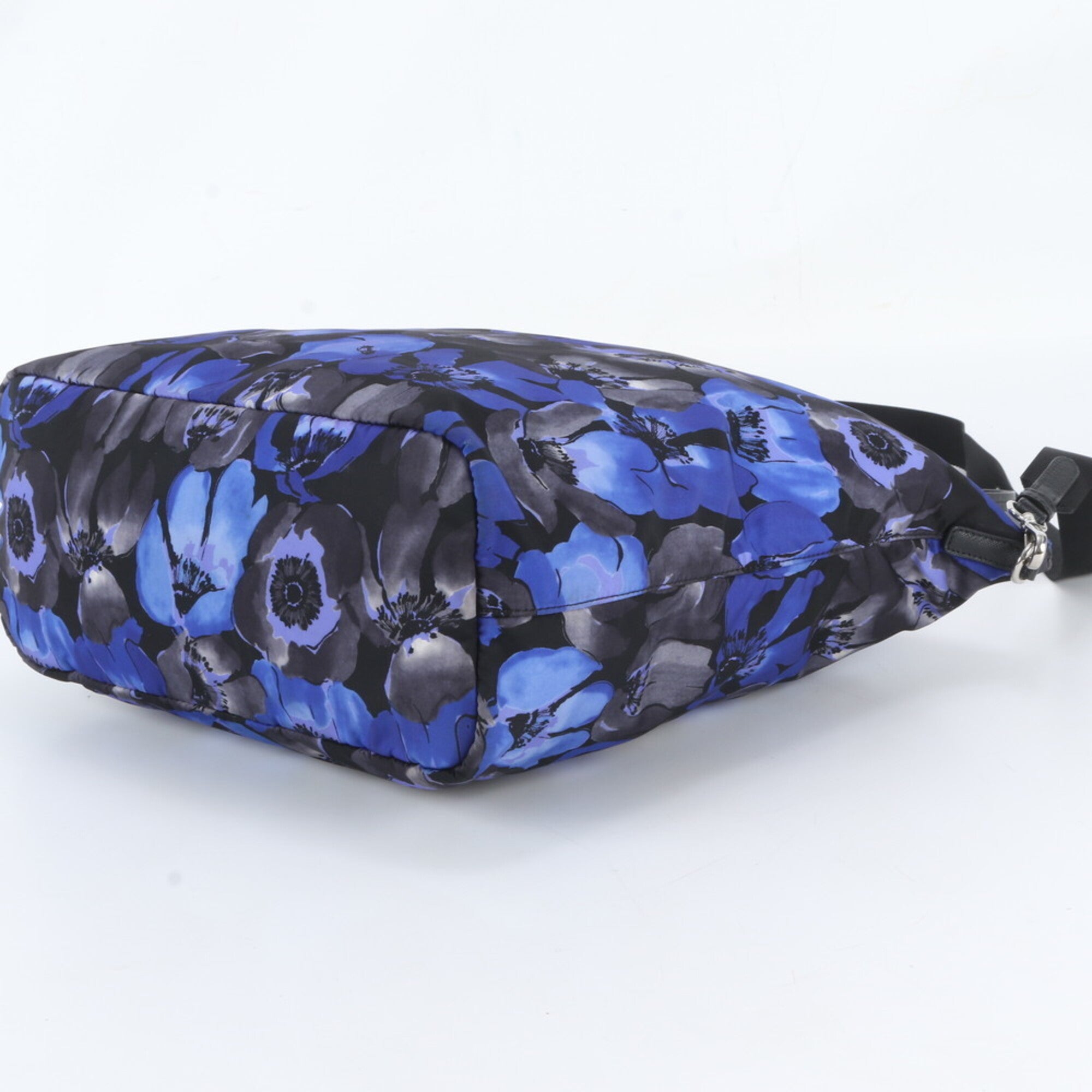 Prada Black Blue Nylon Leather Shoulder Bag Tote Bag (Pre-Owned)