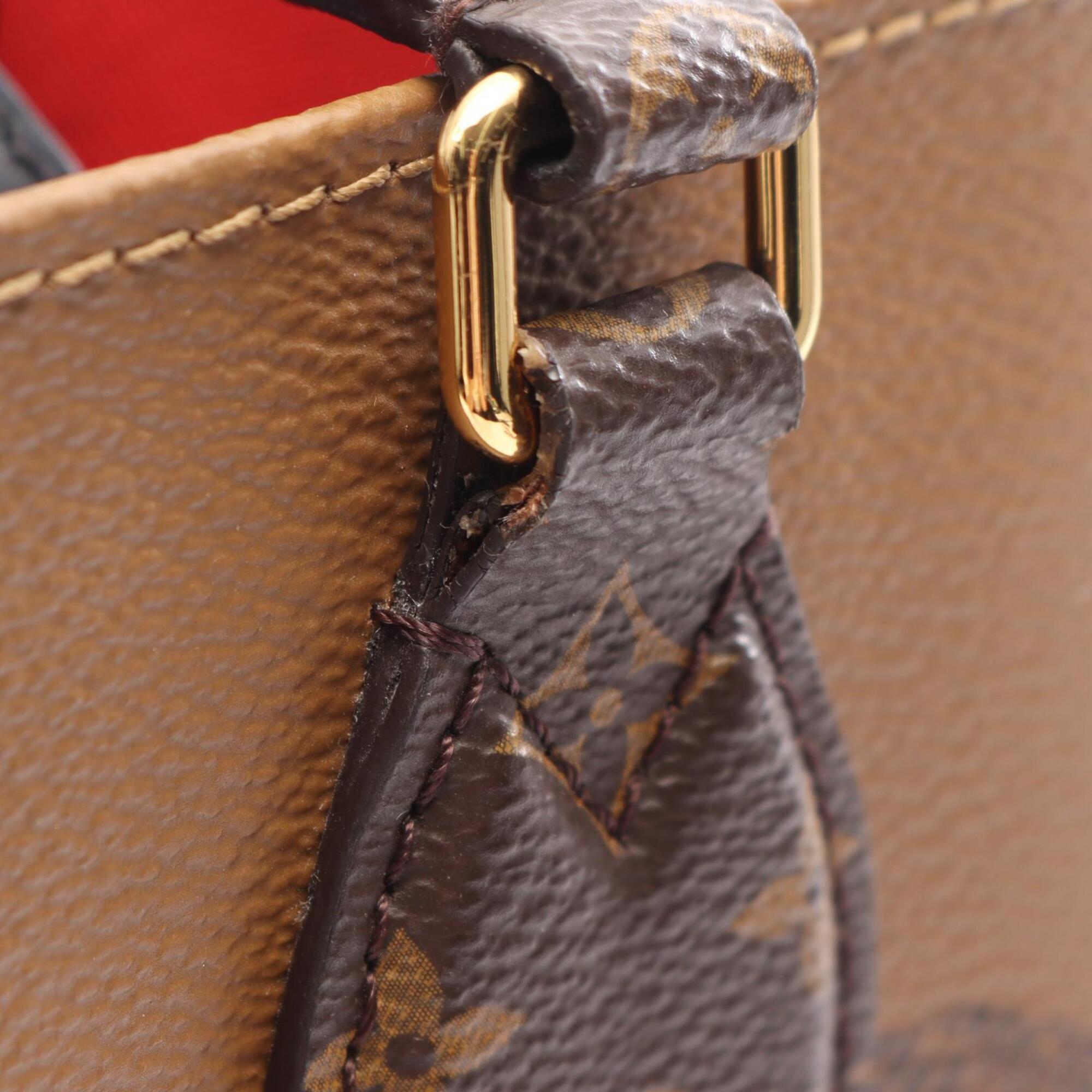 Louis Vuitton Beige Brown Coated Canvas Leather Handbag Tote Bag (Pre-Owned)