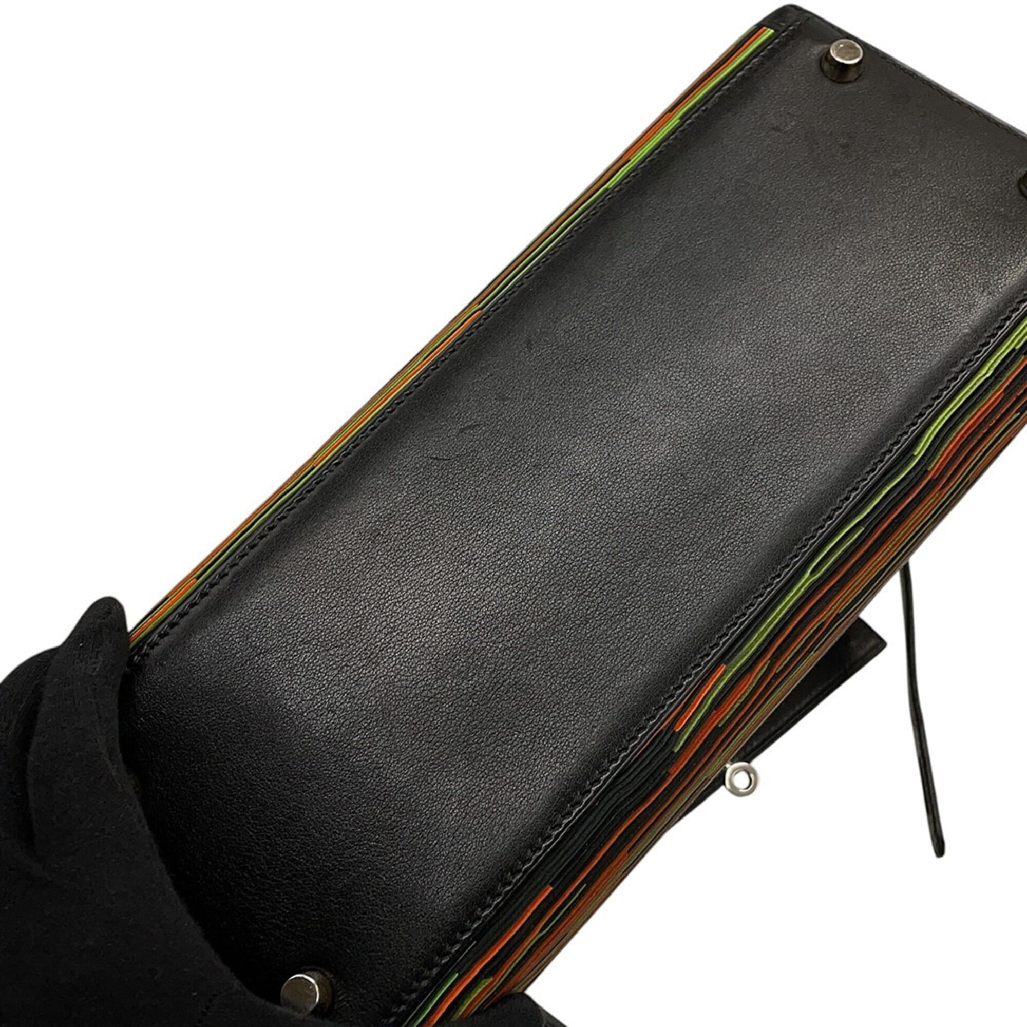 Hermes Black Green Orange Gulliver Leather Leather Handbag (Pre-Owned)