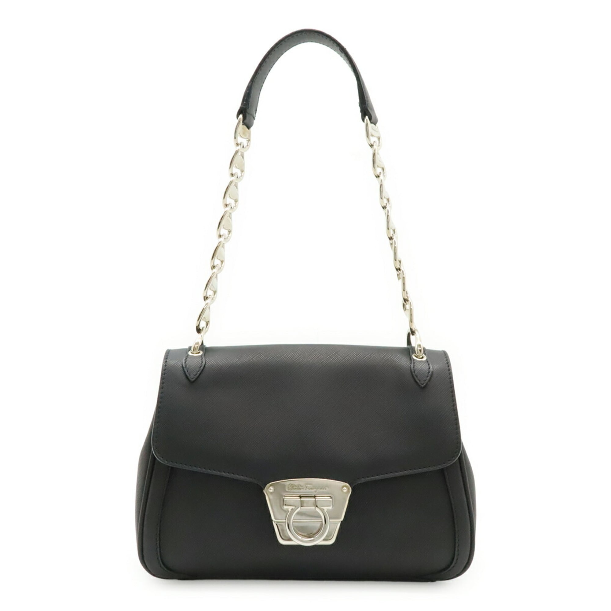 Salvatore Ferragamo Gancini Black Leather Handbag (Pre-Owned)