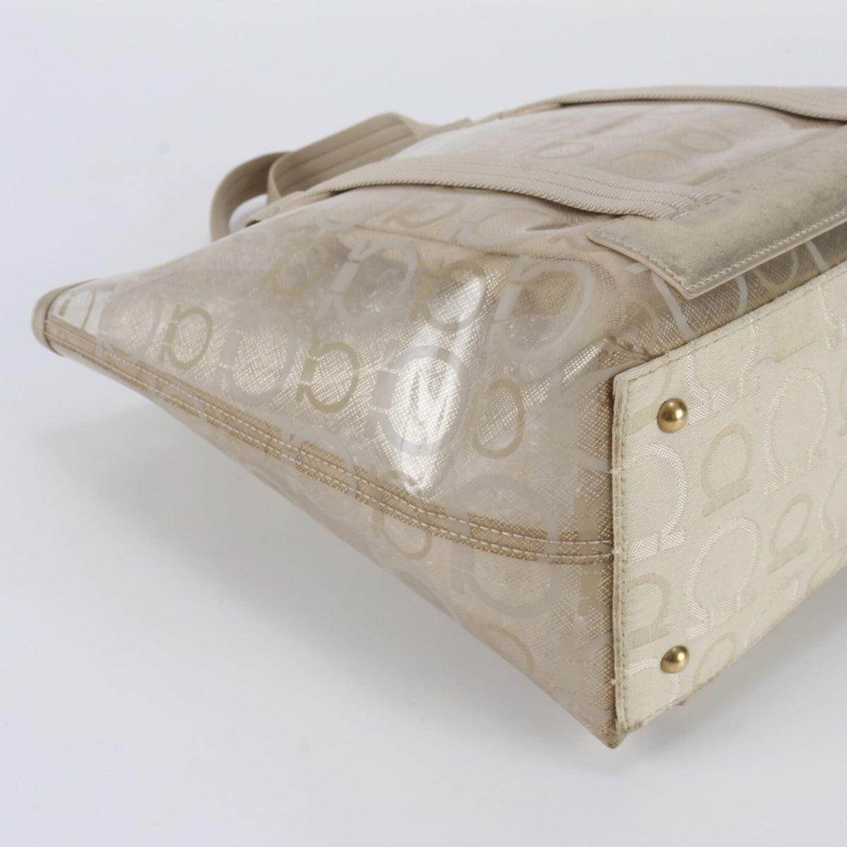 Salvatore Ferragamo Clear Gold Leather Coated Canvas Handbag Shoulder Bag Tote Bag (Pre-Owned)
