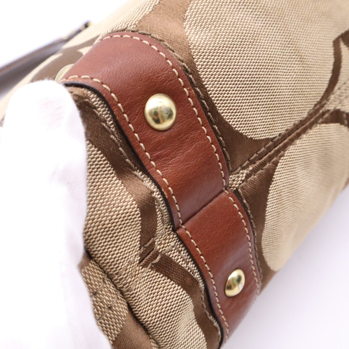 Coach Beige Brown Signature Line Shoulder Bag (Pre-Owned)