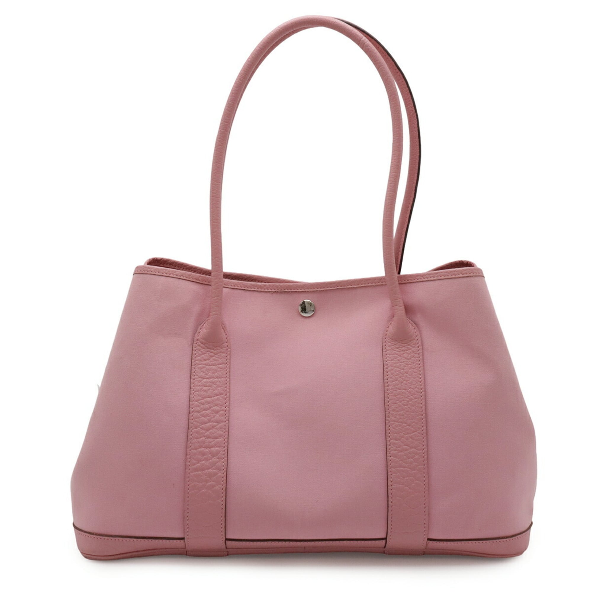 Hermes Garden Pink Toile Officier Leather Shoulder Bag Tote Bag (Pre-Owned)
