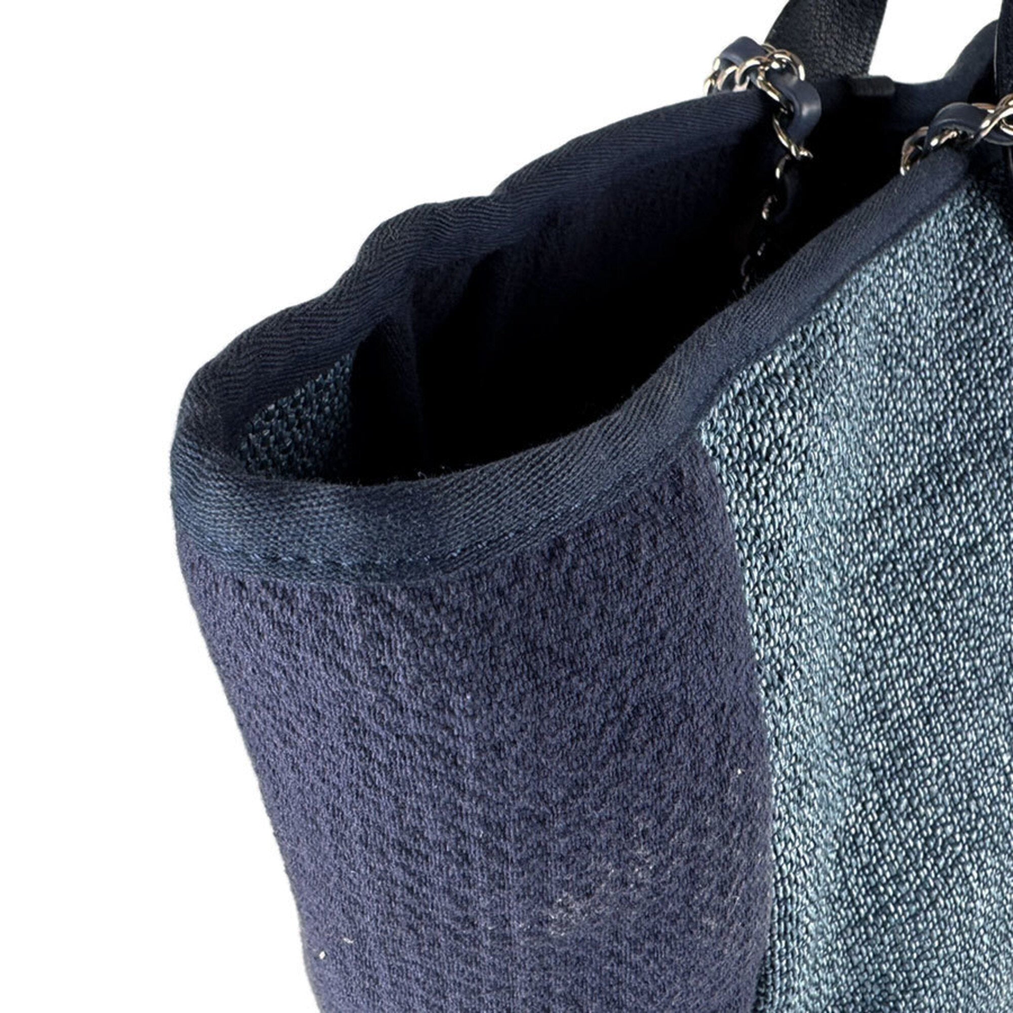 Chanel Blue Raffia Canvas Shoulder Bag Tote Bag (Pre-Owned)