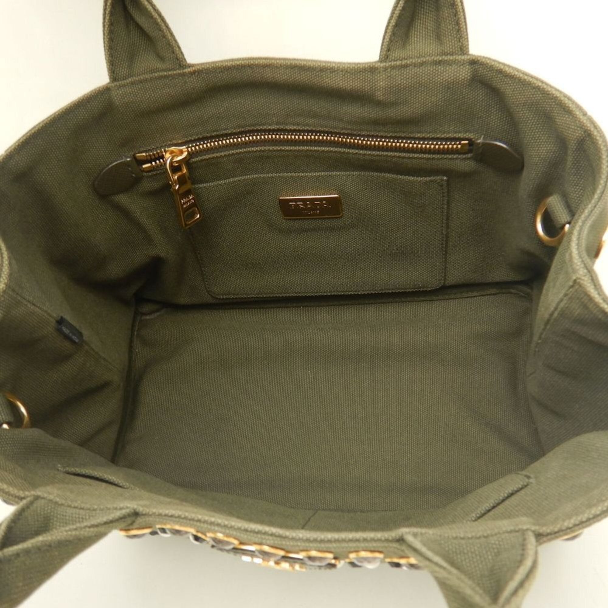 Prada Green Khaki Canvas Tote Bag (Pre-Owned)