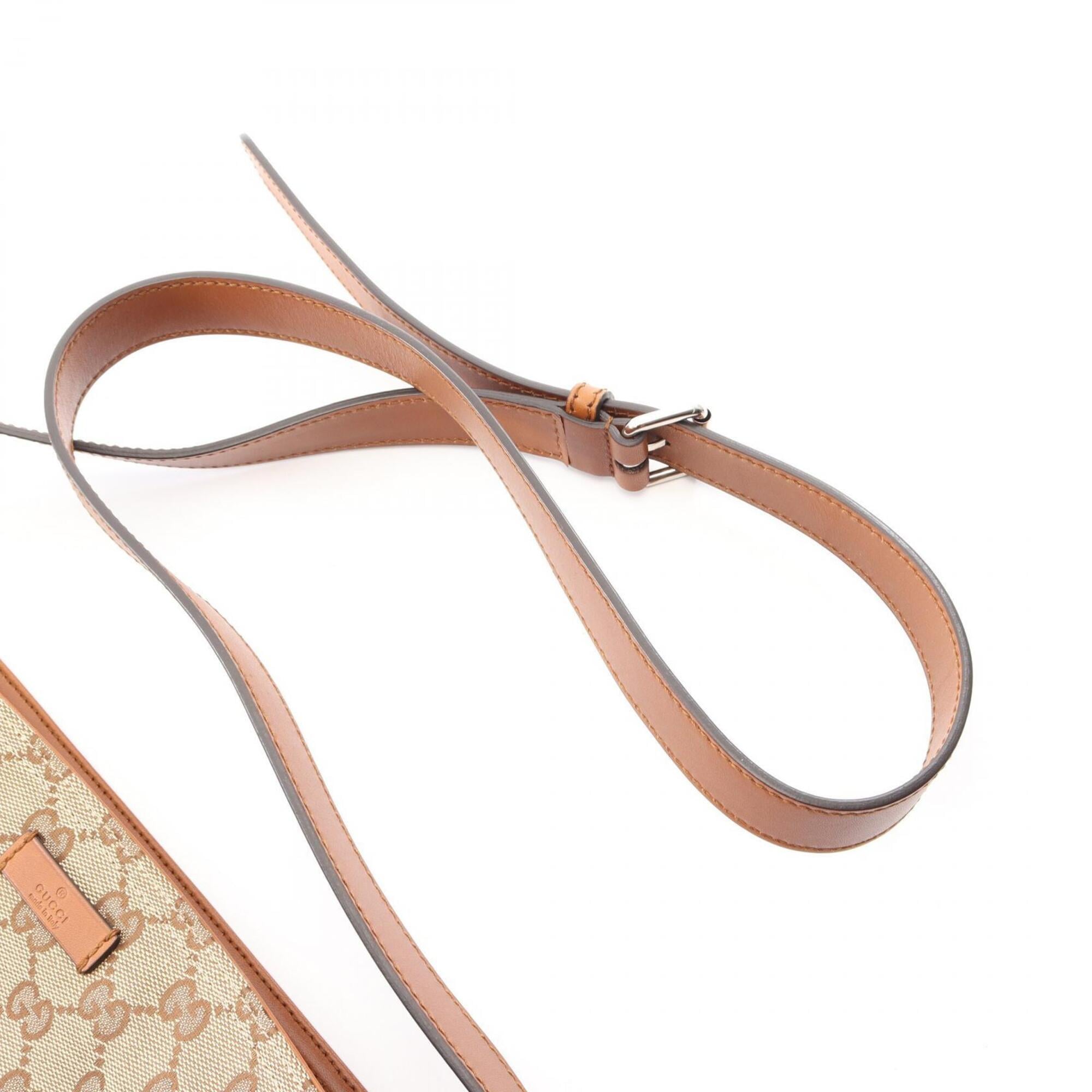 Gucci Sherry Line Beige Brown Canvas Leather Handbag Shoulder Bag (Pre-Owned)