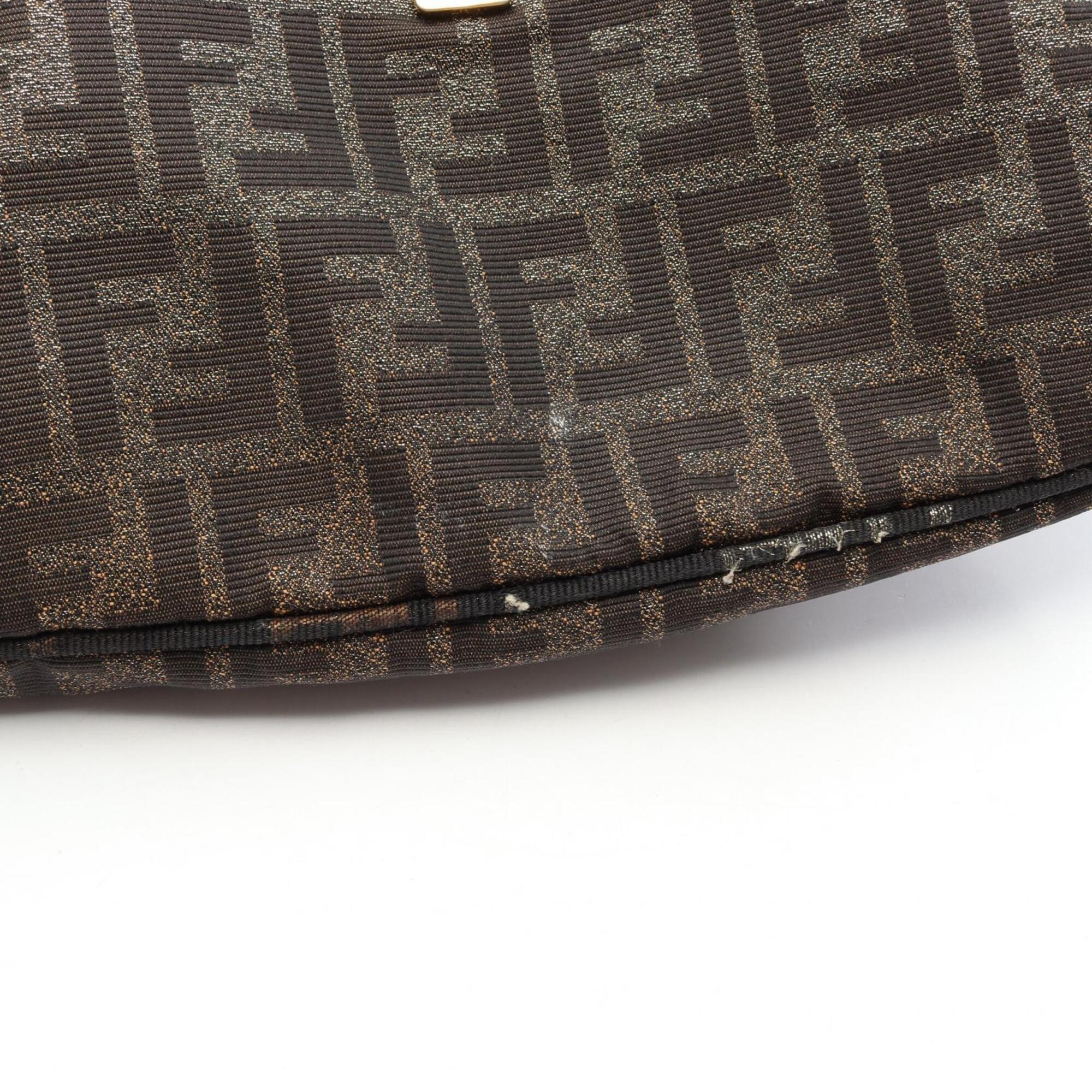 Fendi Brown Khaki Leather Nylon Canvas Handbag Shoulder Bag (Pre-Owned)