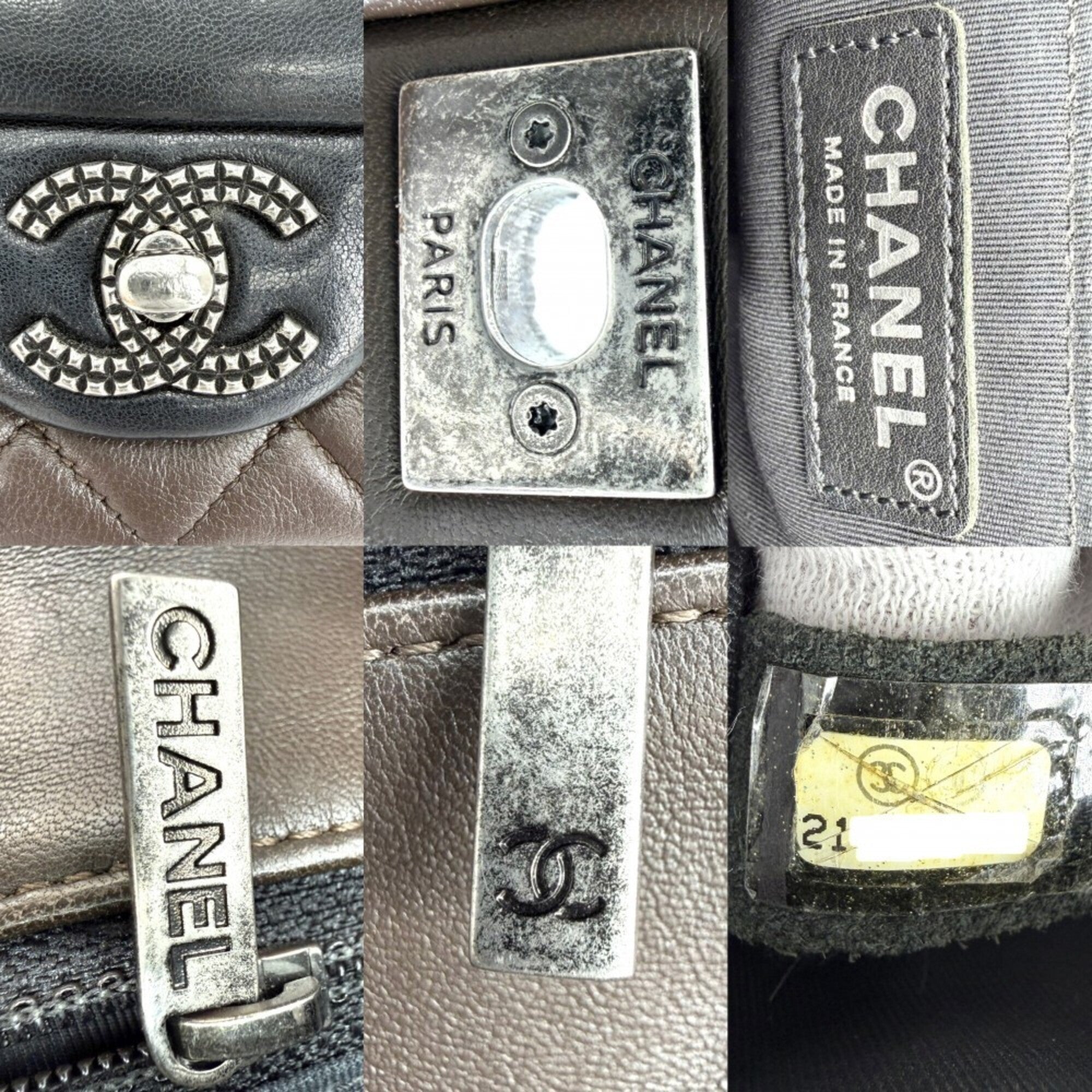 Chanel Black Brown White Leather Shoulder Bag (Pre-Owned)
