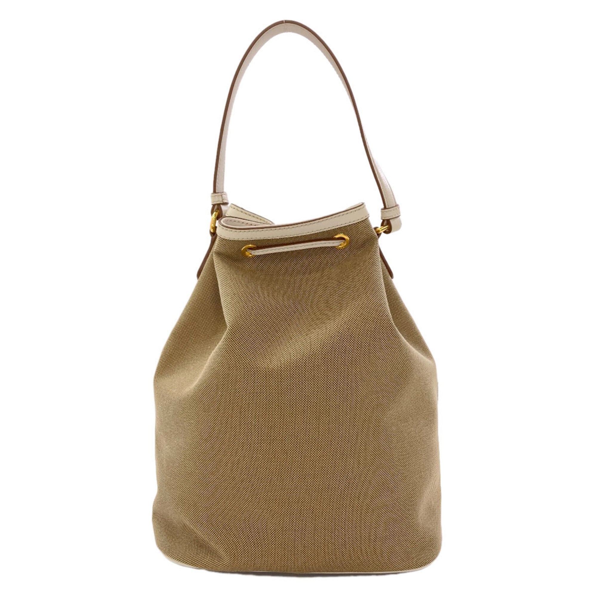 Prada Beige White Canvas Handbag (Pre-Owned)