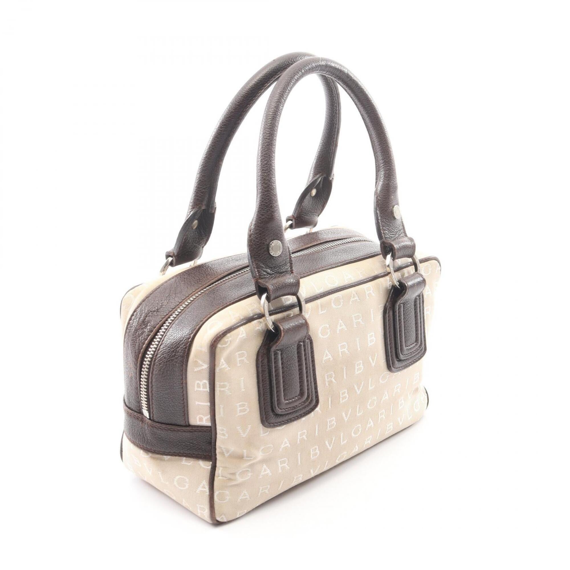 Bvlgari Beige Brown Canvas Leather Handbag (Pre-Owned)