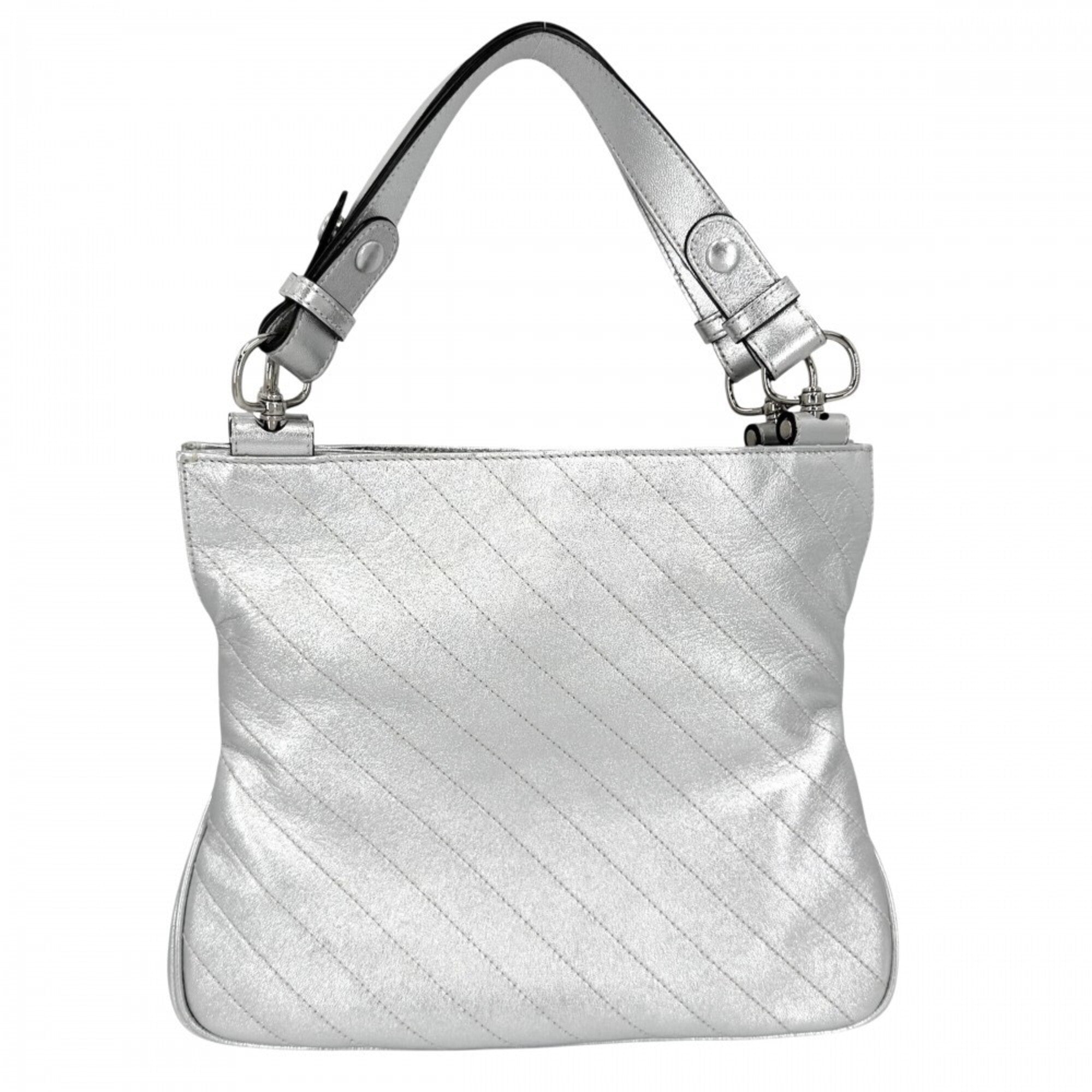 Gucci Metallic Silver Leather Handbag Shoulder Bag (Pre-Owned)