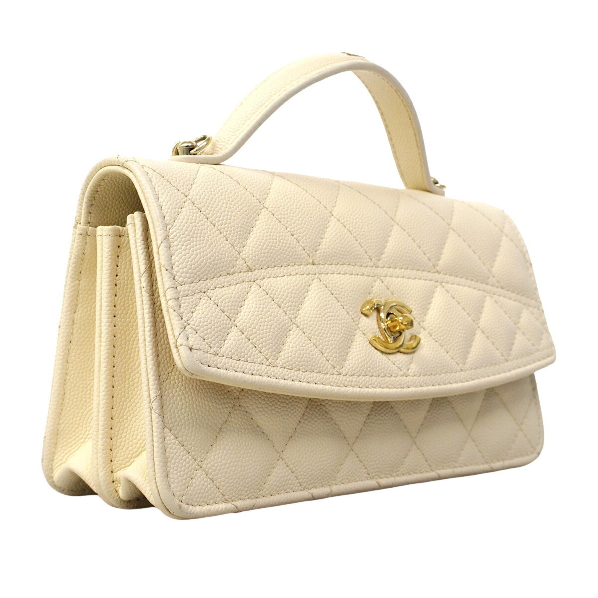 Chanel Ivory Grained Calfskin Handbag (Pre-Owned)