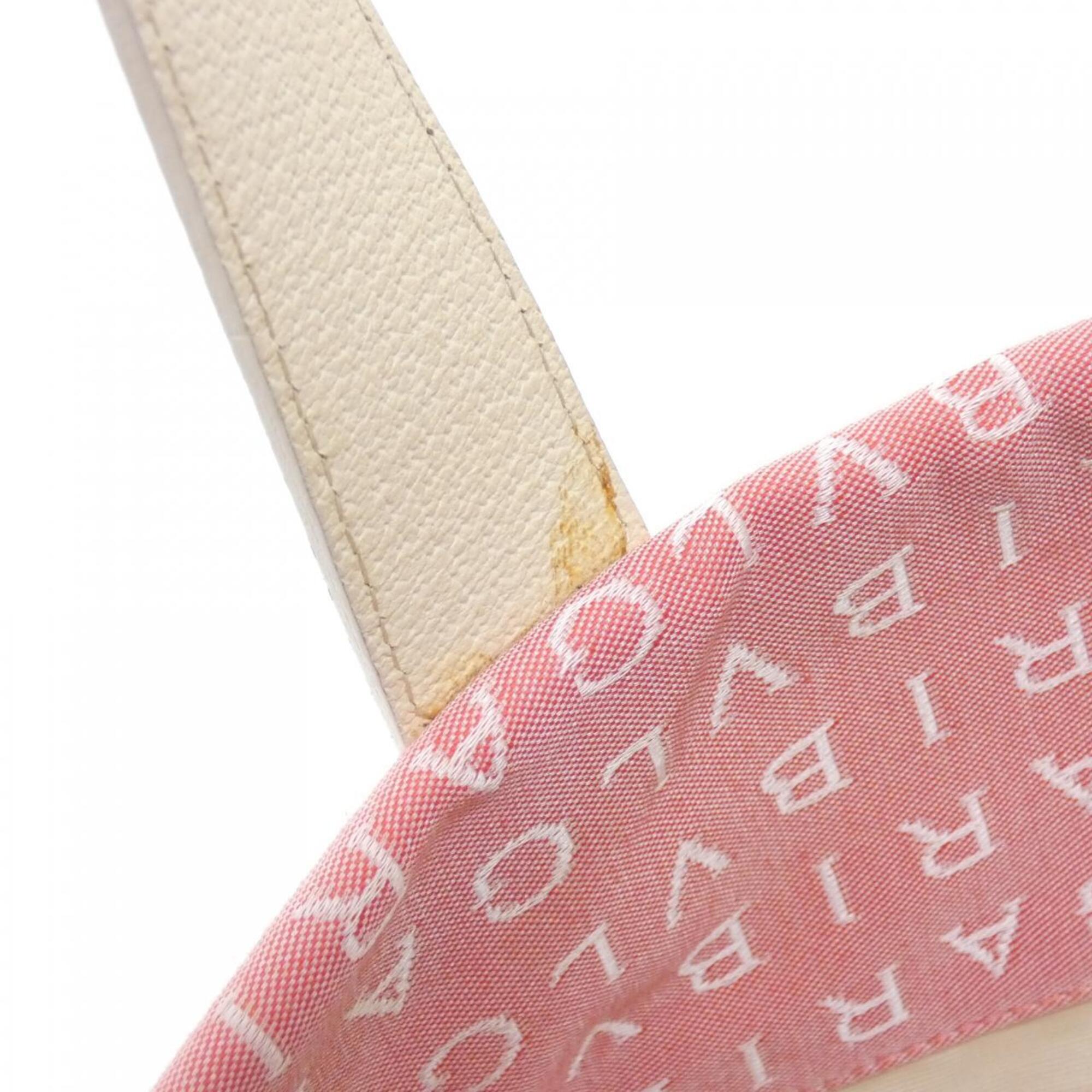 Bvlgari Ivory Pink Canvas Leather Handbag Pouch (Pre-Owned)