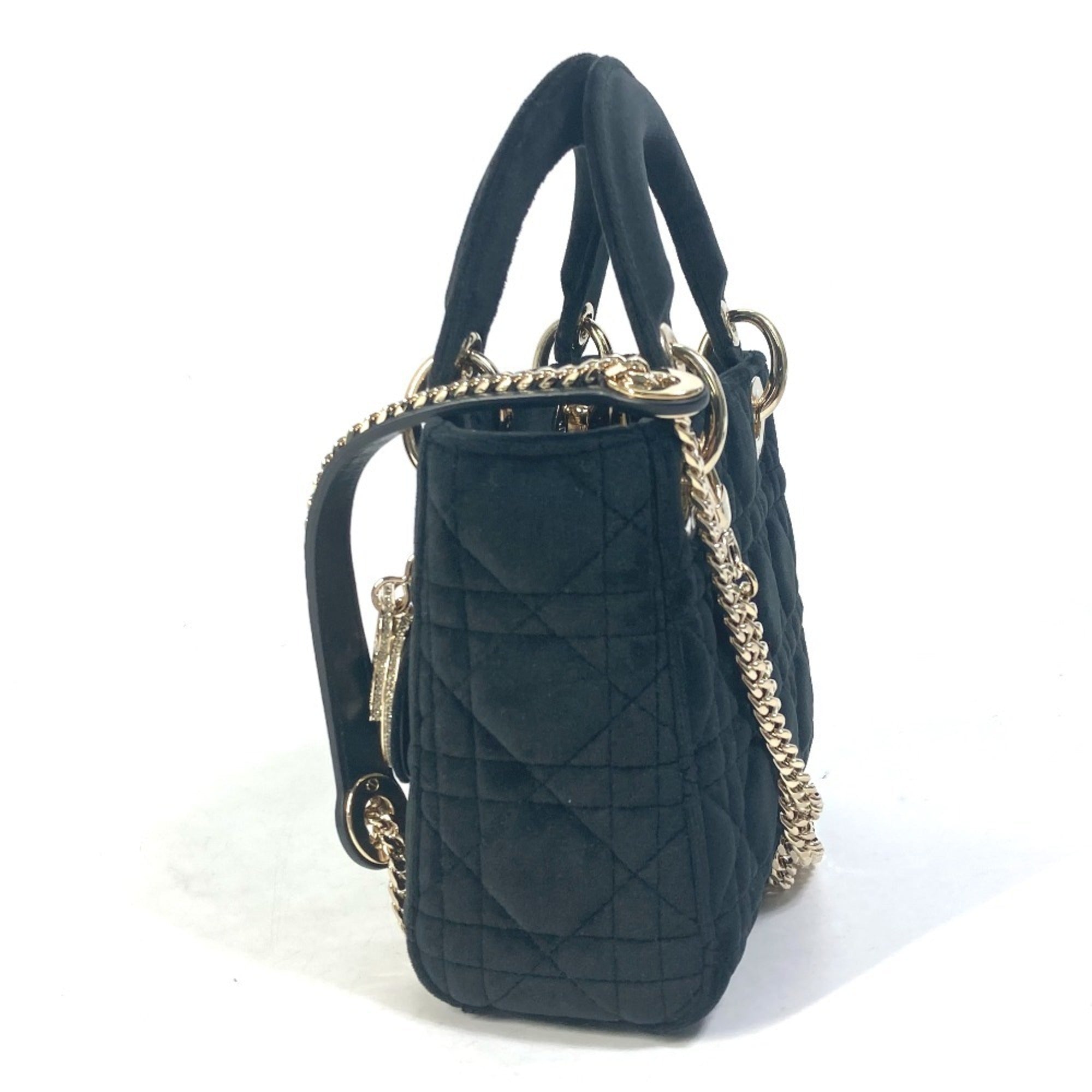 Christian Dior Lady Dior Black Leather Handbag Shoulder Bag (Pre-Owned)