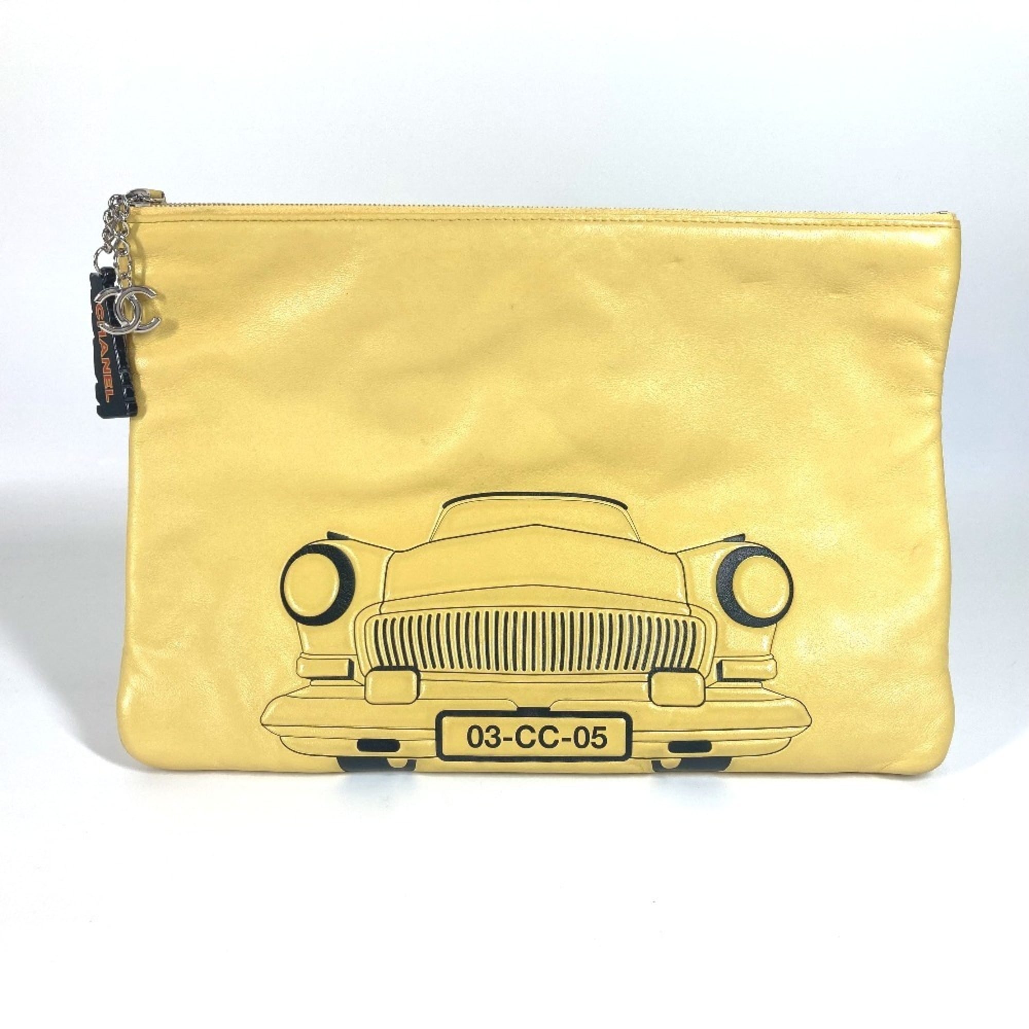 Chanel Black Yellow Leather Clutch Bag Pouch (Pre-Owned)