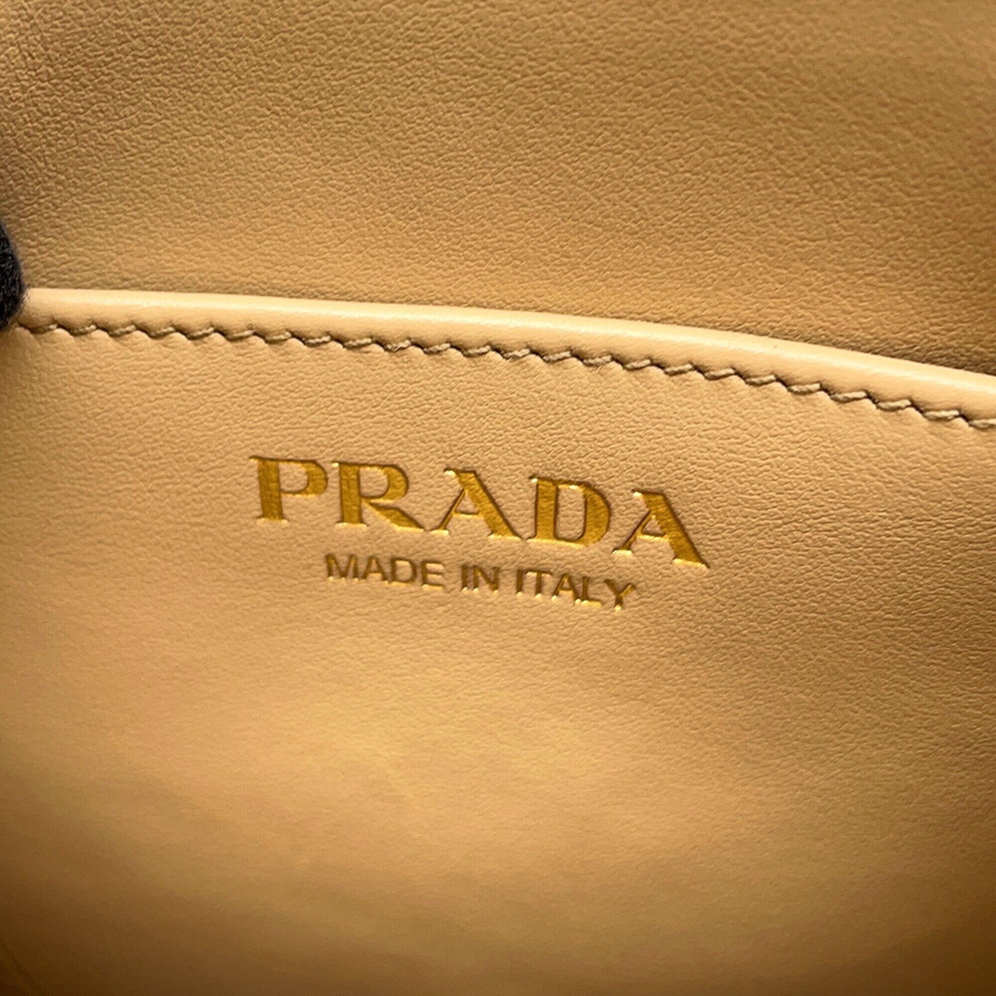 Prada Beige White Canvas Leather Handbag Shoulder Bag (Pre-Owned)